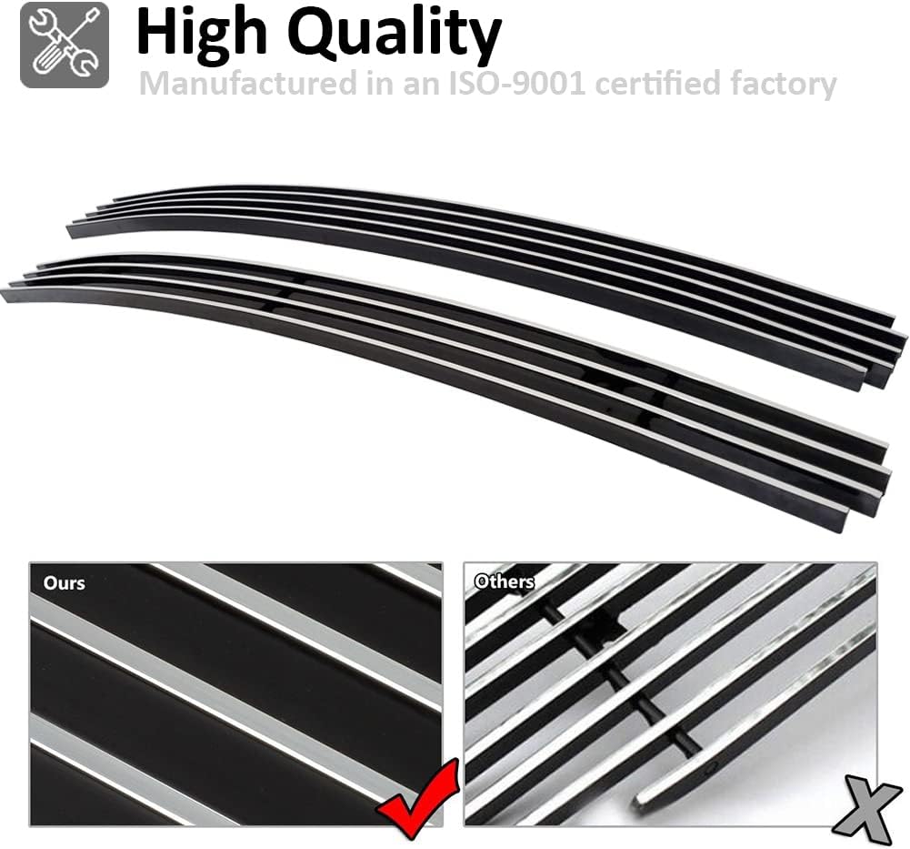 Front Grill fits Chevy Blazer 1998-2005 S-10 Criss Cross 98-04 Solid Aluminum Main Upper Billet Grille Insert Polished Silver 2pcs