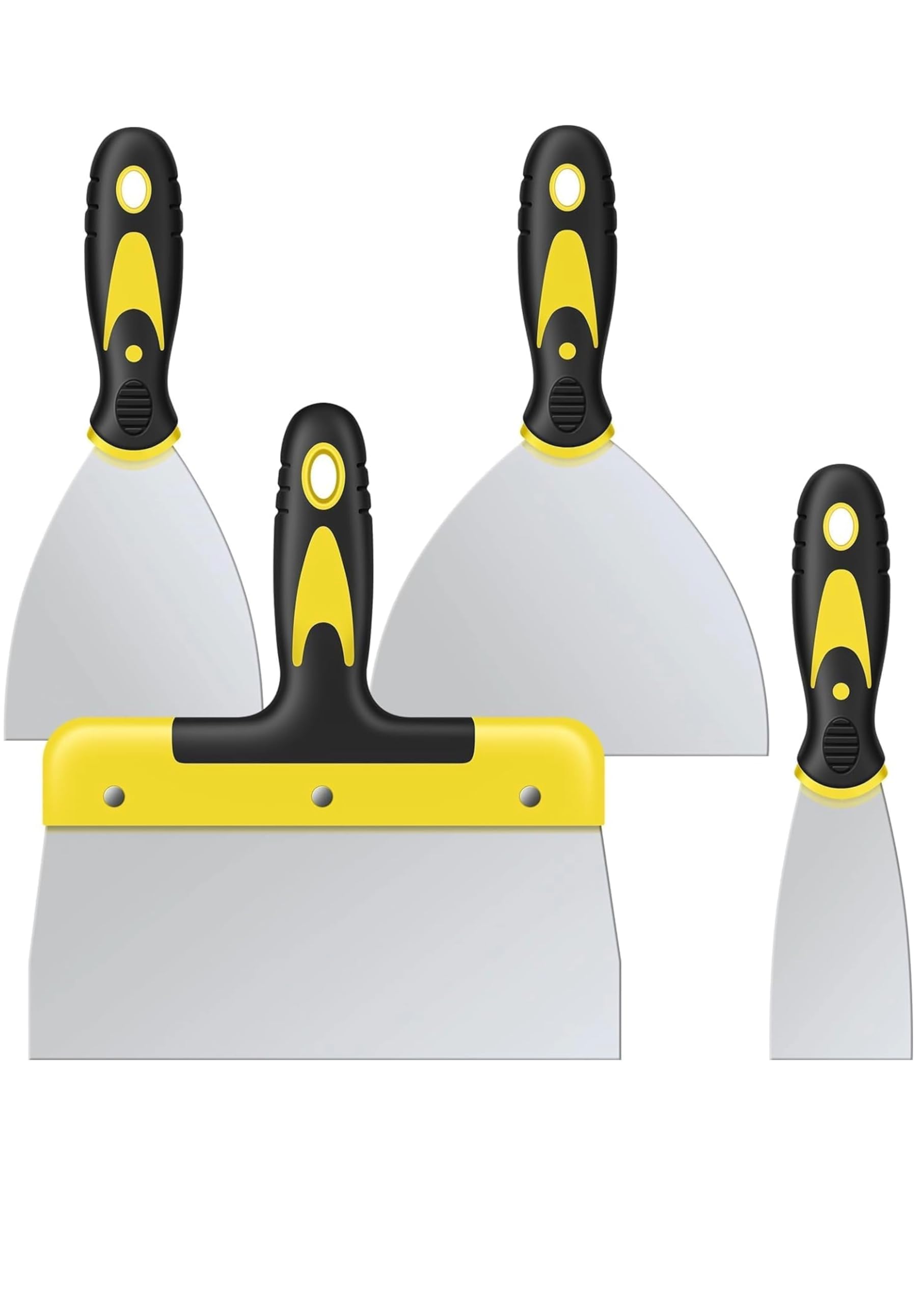 WINICE Paint Scraper Set, 4 Pack Stainless Steel Putty Knives (2'', 4'', 6'', 8'') with Soft Grip Handle – Wallpaper Remover & Plastering Tools for Drywall, Paint, and Wall Repair