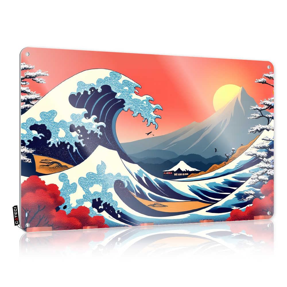 Fzfn Boys Colour Decorations Sweet Old-Fashioned Japanese Wave And Mount Fuji Sunset For Deck - Beer Decor Customizable(30X40cm)