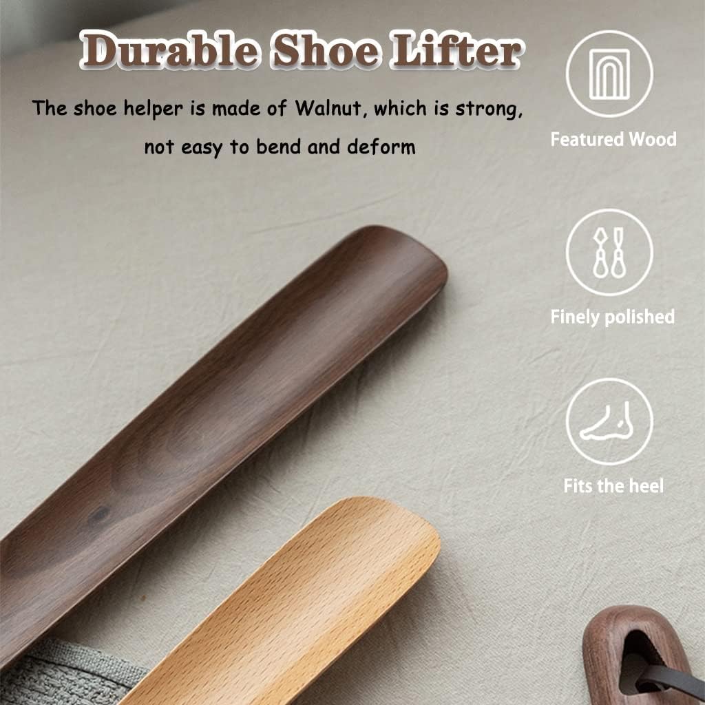 calzador mango largo, Calzador Duradero Calzador Madera Viaje Hogar Mujer Embarazada Cuchara for Zapatos, Ayudante for Zapatos con Mango Largo de Nogal, Levantador de Zapatos for discapacitados con co