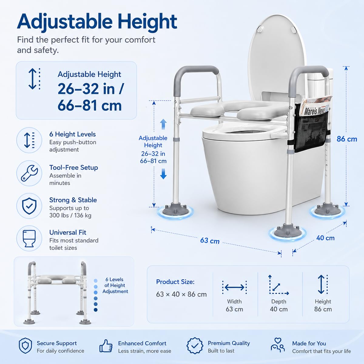 Toilettensitzerhöhung - toilettensitzerhöhung erwachsene, wc sitzerhöhung, toilettenerhöhung, toilettensitzerhöhung mit armlehnen, toilettenaufsatz für senioren, Passt auf jede Toilette