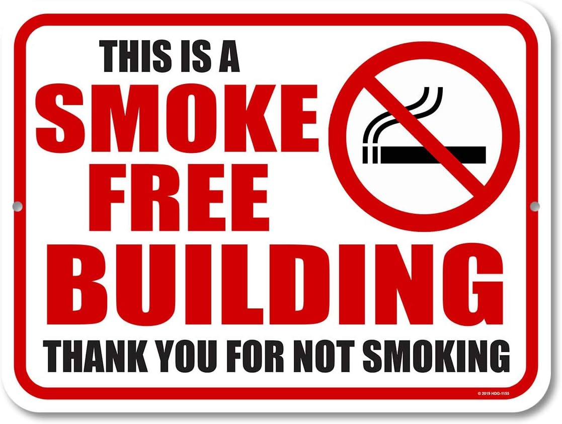 Honey Dew Gifts No Smoking Signs, Smoke Free Building 9 inch by 12 inch Metal Aluminum No Smoking Signs for Business, Made in USA, HDG-1155