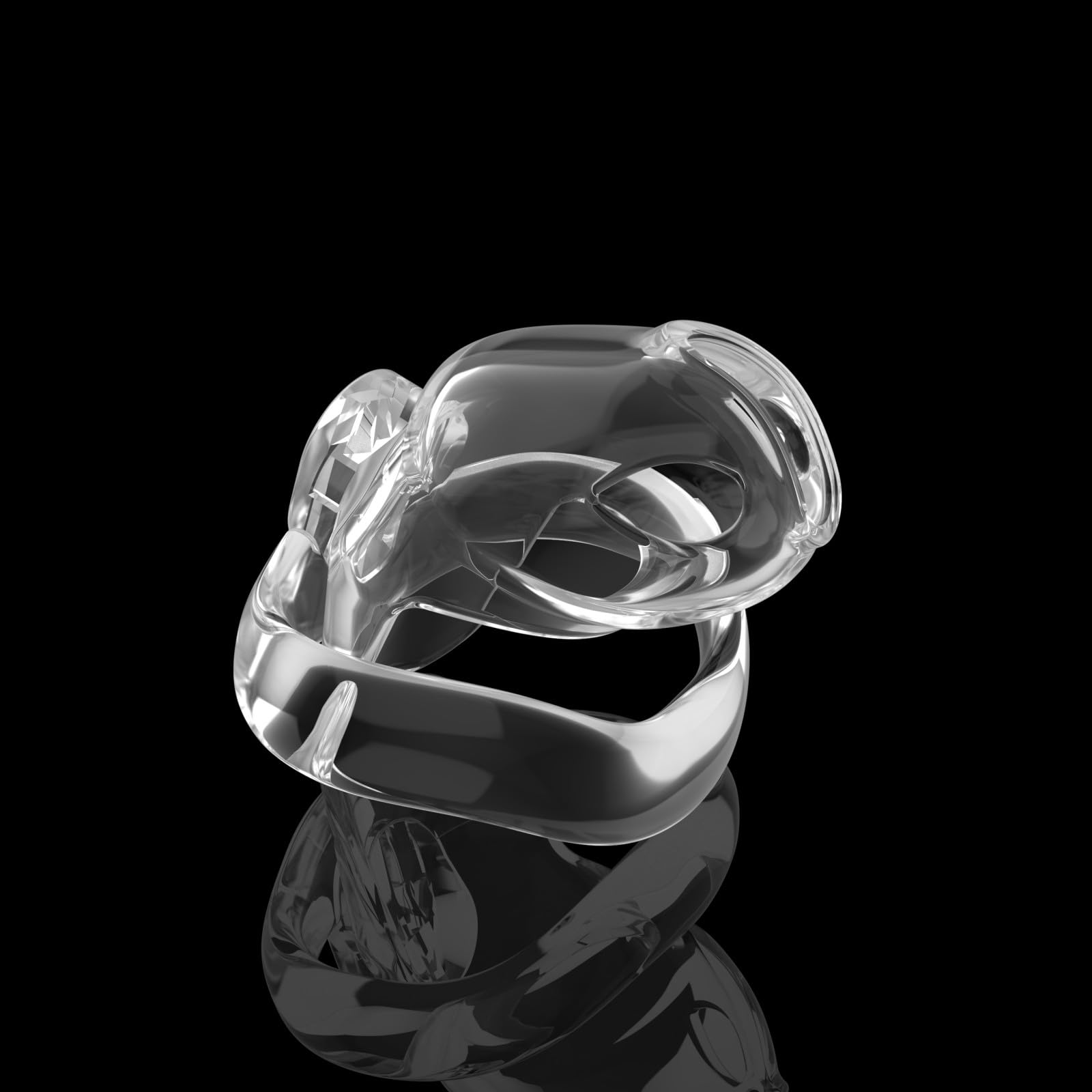 Chastity Cage Man Cage de Chasteté pour Pénis avec Ceinture et 4 Anneaux Différents Sex Toys Homme Petit et Respirant Cage Chastetée avec Serrure pour Bondage le Pénis (Transparent,L)