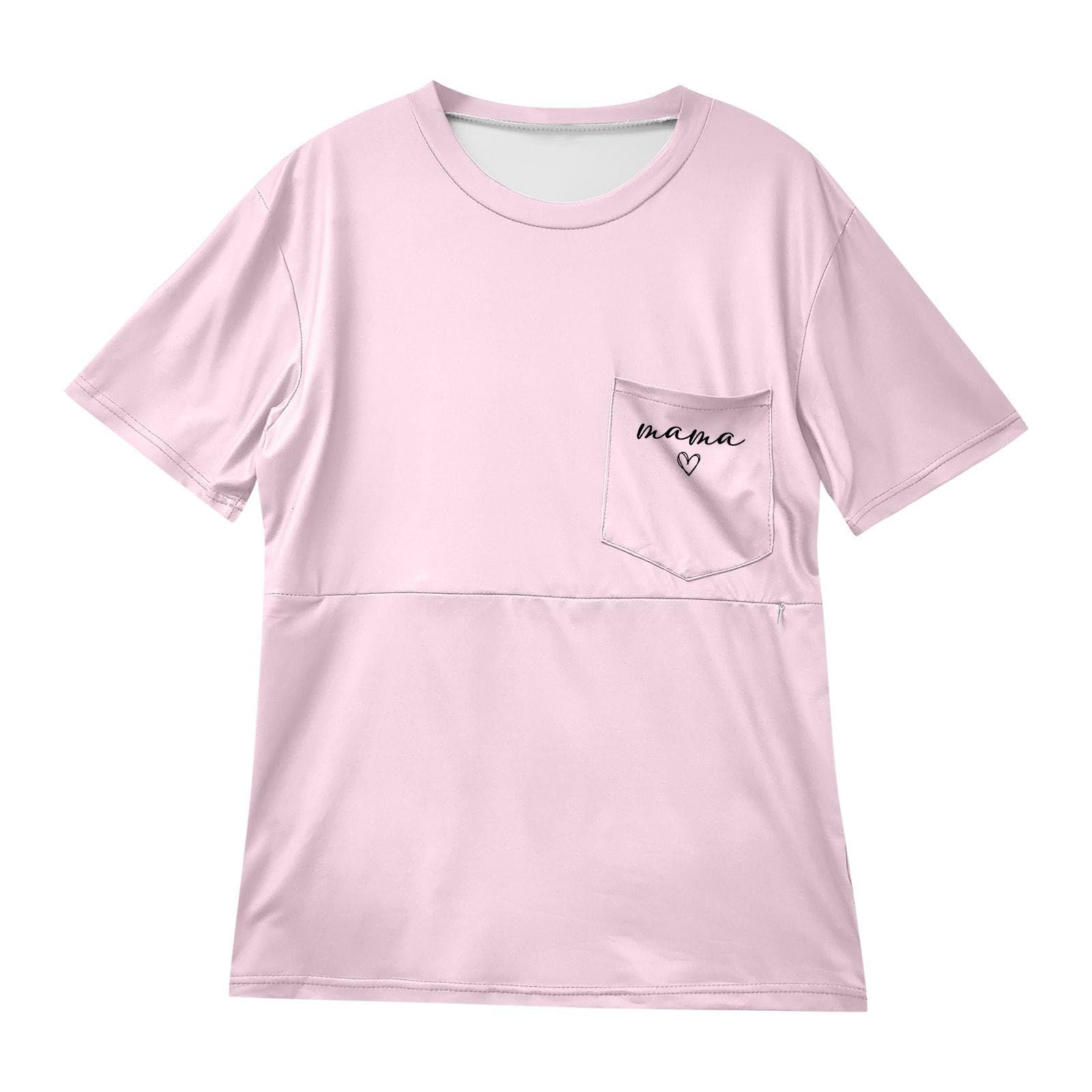 Generisch Chemisier de maternité - Catégorie de produit - T-shirt d'allaitement confortable pour femme avec fermeture éclair - Poche pratique - Mode de grossesse pour maman, Rose, XL