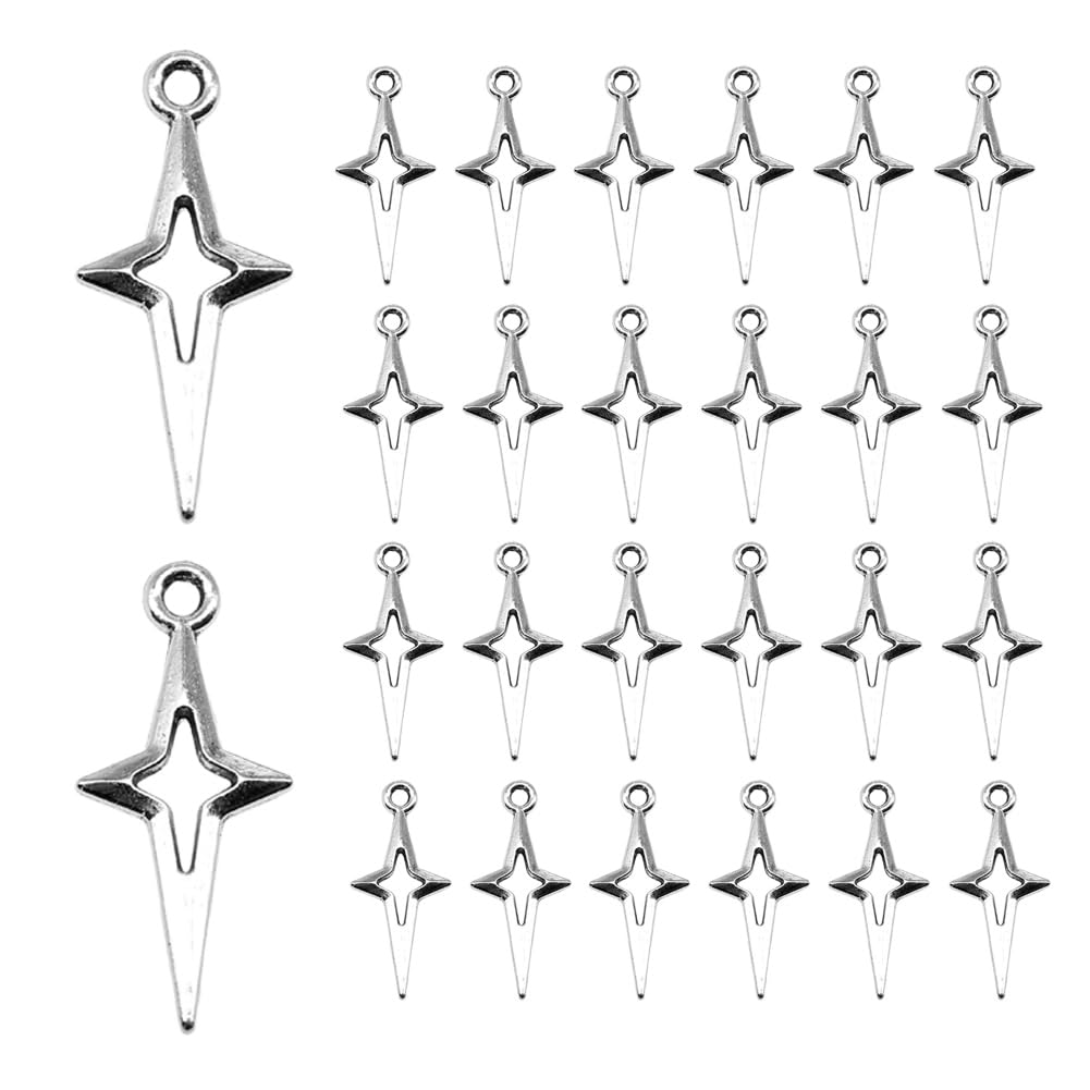 100 Pcs Silver Charms, Pentagram Pendant Connectors for DIY Bracelet, Necklace, Earrings, Christmas Ornament Decoration
