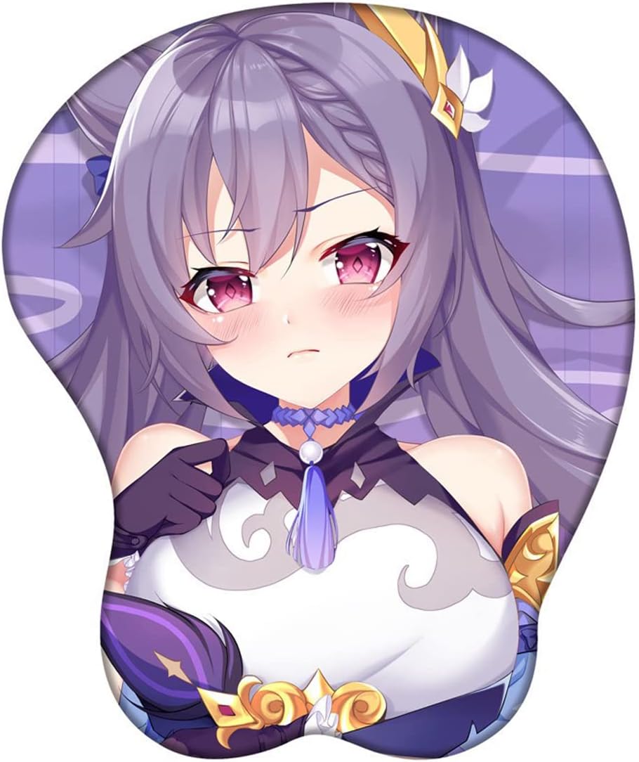 Genshin Impact Xiao Zhongli Mouse Pad with Wrist Support Comfort Silica Gel Wrist Rest Support Mat Mice 3D Mouse Pad Non-Slip PU Base for Computer (Keqing)