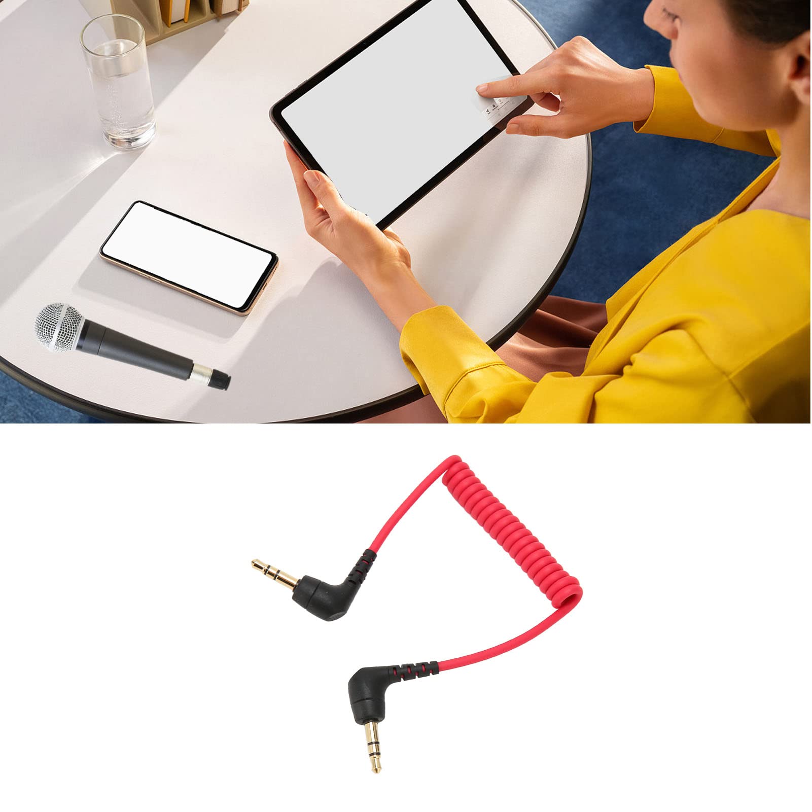 Kabel Audio 3,5 Mm, Gniazdo TRS 3,5 Mm Męski na Męski Kabel Krosowy SC2 Kabel Mikrofonowy Stereo Aux Audio Przewód Spiralny (do 50 cm)