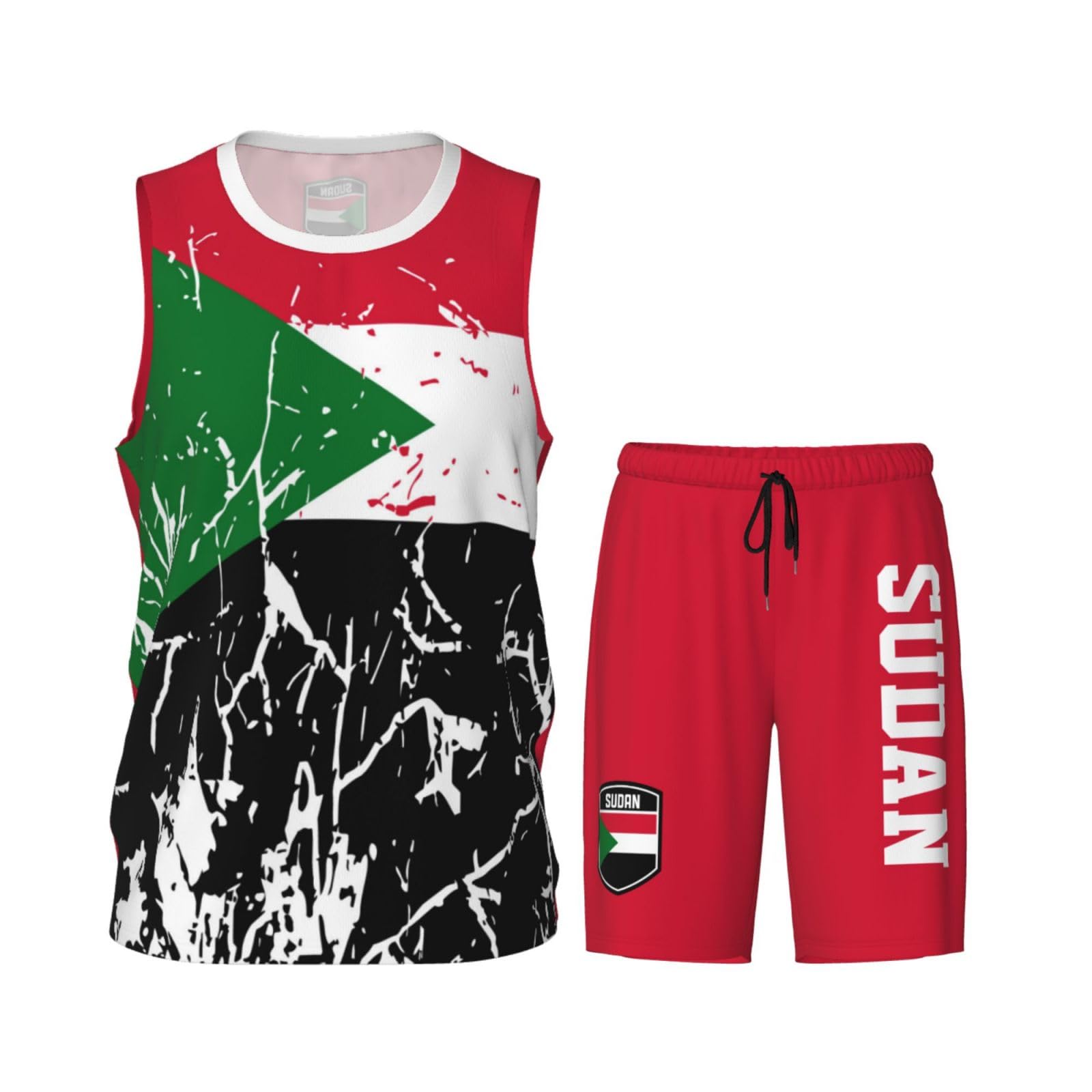Sudan Flag Grain (1) Basketball Jersey Uniform Suit for Men Adults Training Athletic Set