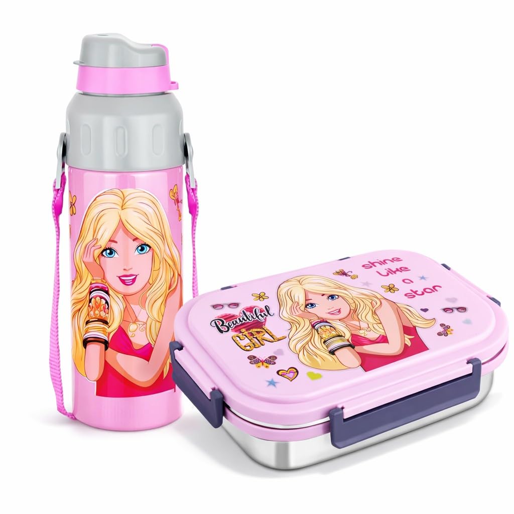 Kids Meal Mate Beautiful Girl Stainless Steel Airtight Lunch Box 800ml and Sipmate Insulated Water Bottle 500ml-image-5