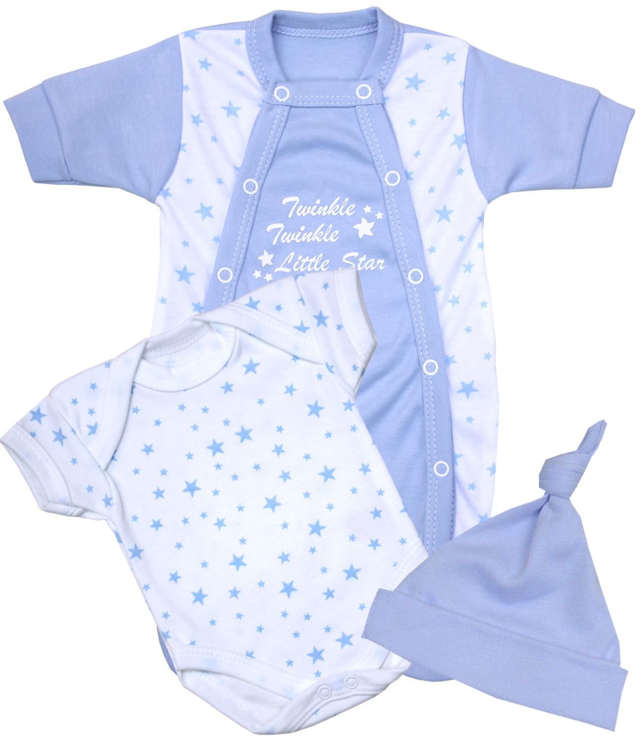 Babyprem Men's Blue Premature Baby Clothes, Boys Babygrow, 3 Pc Set, Tiny Early Baby Clothes, Cotton Bodysuit Vest, Early Baby Premature Hat,1-3Lb, 3-5Lb, 5-8Lb Twinkle Star