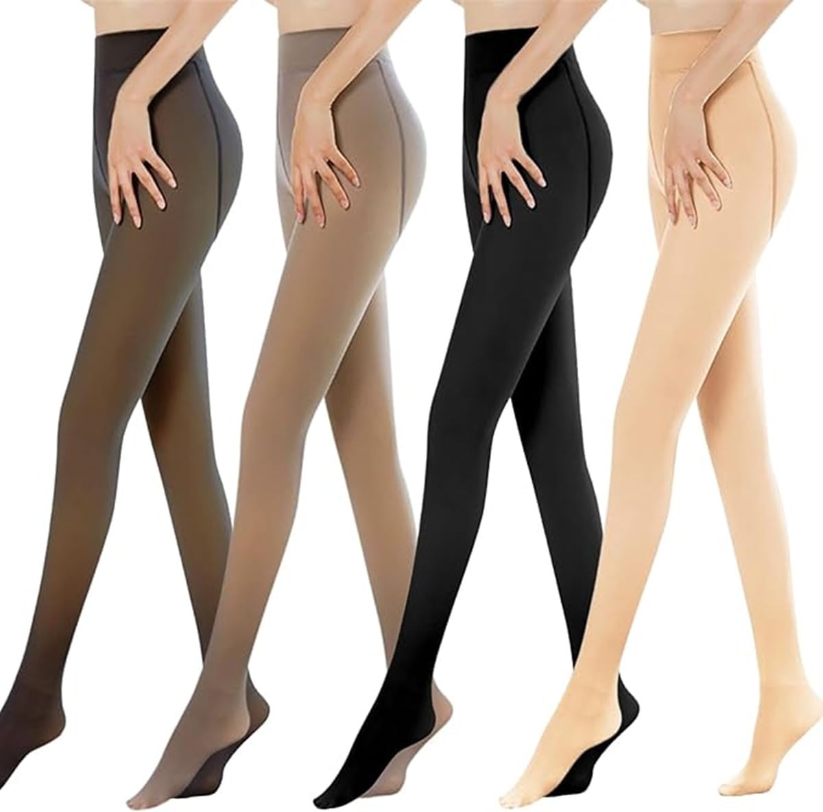 Generico Collant Termici per Donna Invernali, Collant Termici Donna Effetto Trasparente Foderati in Pile Vita Alta Comodi Elasticizzati Spesse Collant Felpati Donna con Tre Diverse Spessori