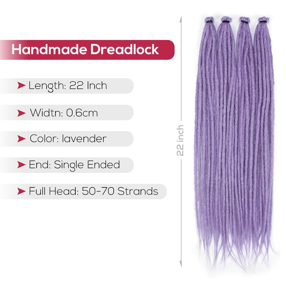 24 Inch 20 Strands Dreadlocks Extensions Handmade Dreadlock Crochet Hair Braids Synthetic 0.6cm Hippie Straight Double Ended Dreads Goddess Locs Crochet Hair for Women (Purple, Single Ended) - Image 3
