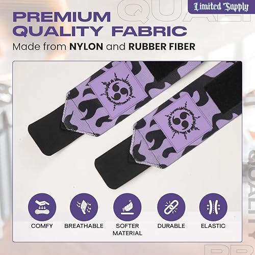 Miniatura 3 de Muñequeras de anime, correas de levantamiento de camuflaje de 24 pulgadas para hombres y mujeres, 1 par cada uno, accesorios de gimnasio púrpura CM