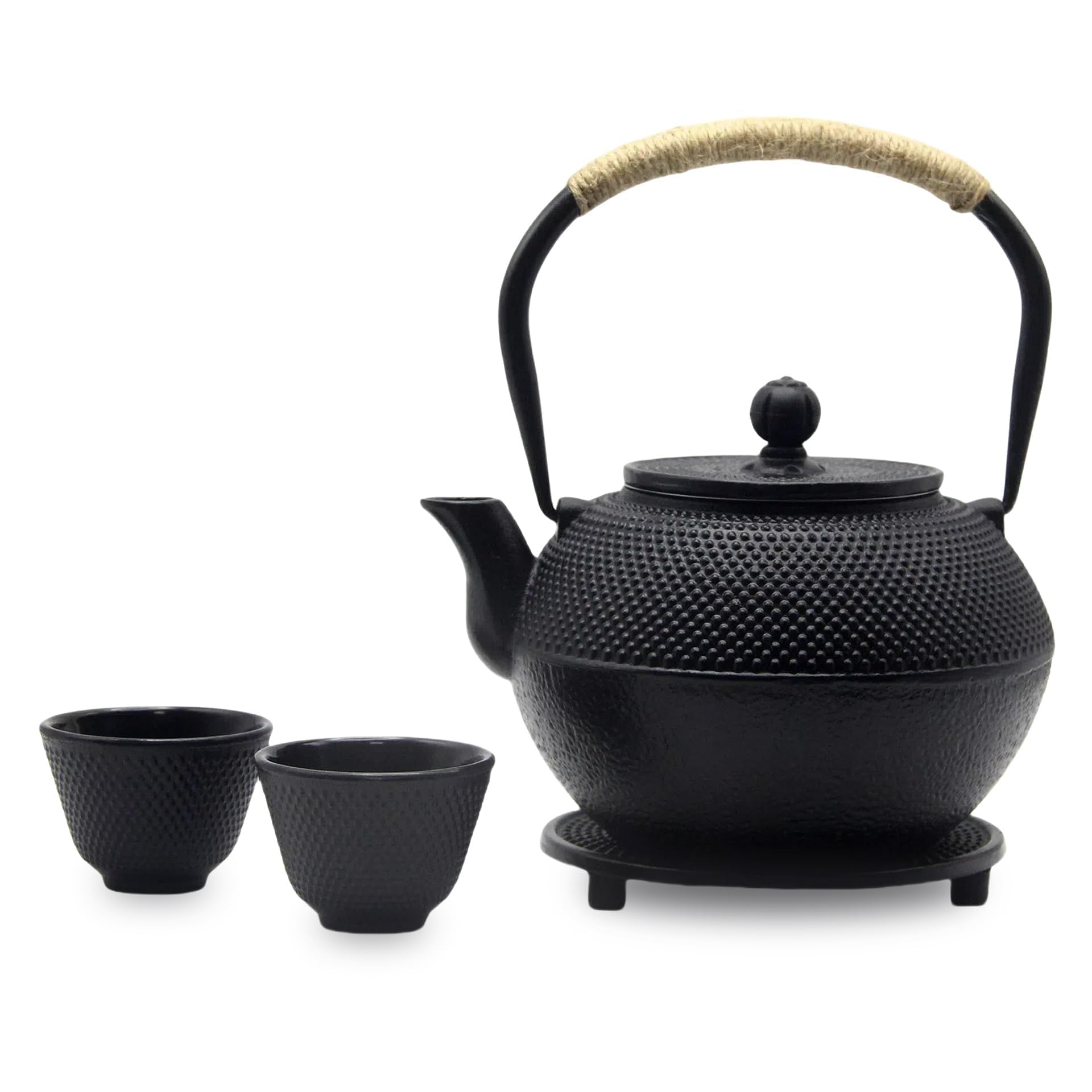 Cast Iron Teapot, Japanese Tetsubin Kettle Set with 2 Cups, Tea Infuser (1200 ml, Black)