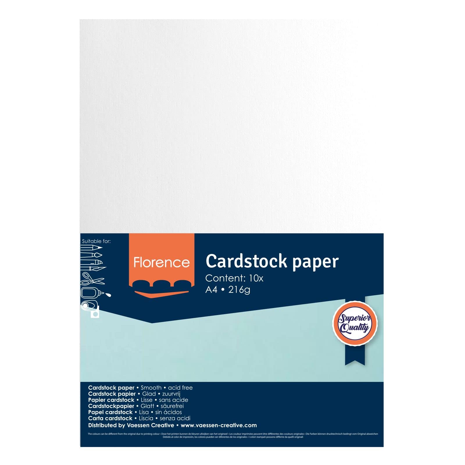 Florence Papier Cartonné Blanc Lisse - A4-10 feuilles - 216 g/m² - Papier pour Scrapbooking, Carterie, Perforation et Faire Part de Mariage