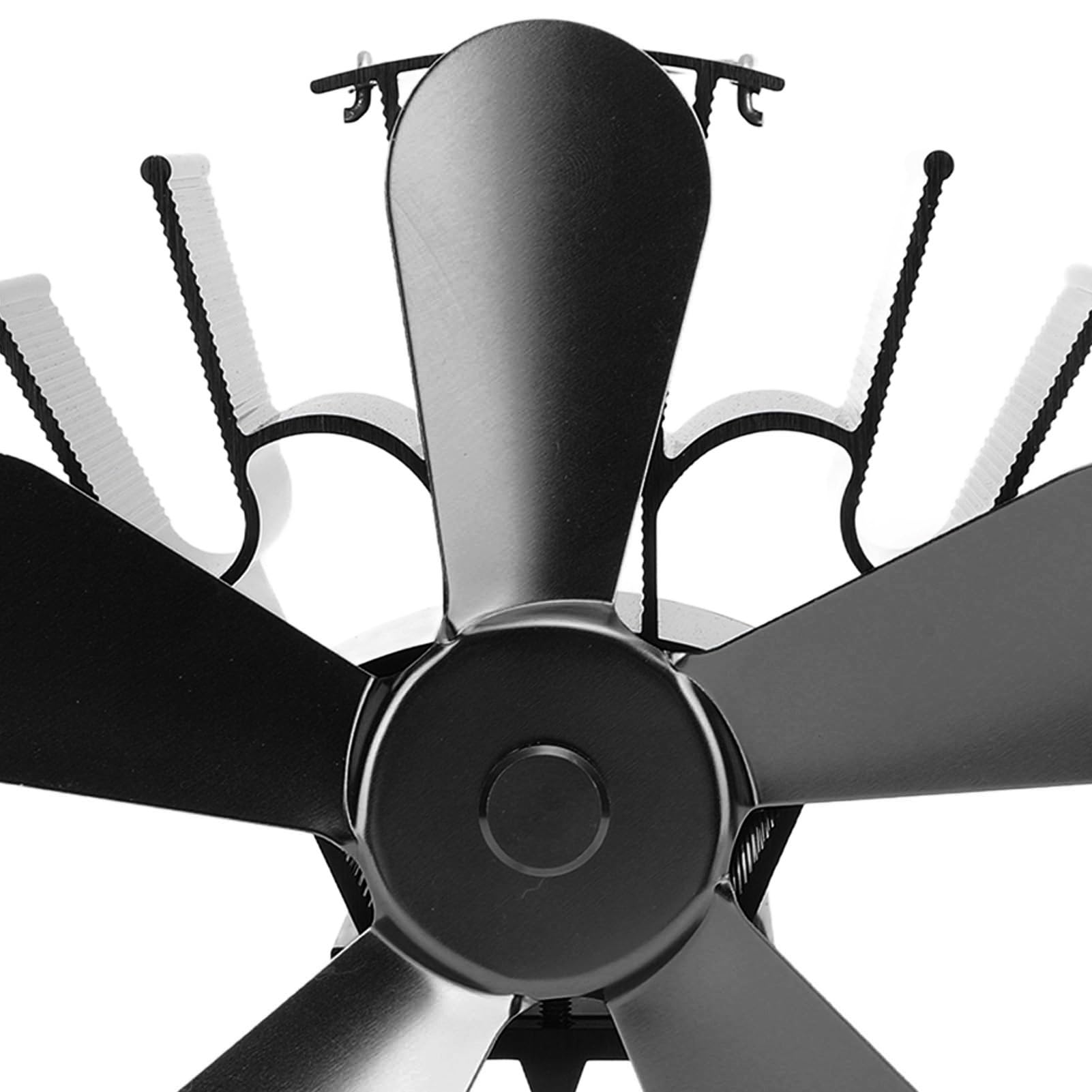 Ventilatore per stufa a legna a 5 pale, alimentato a calore, per caminetto, ideale per stufe a legna e a pellet. Funzionamento silenzioso, risparmio energetico. Lega di allu (Nera)