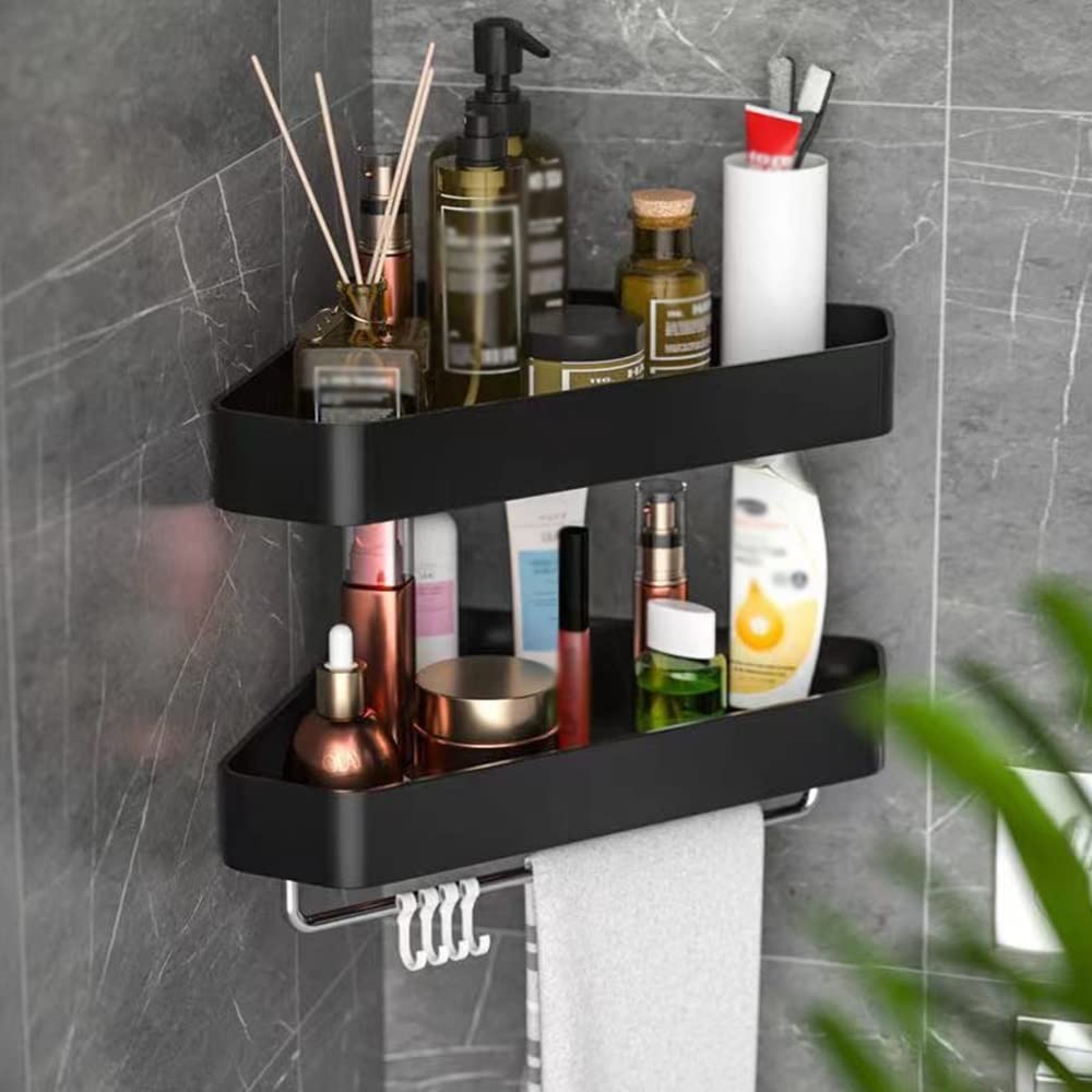 Mensola angolare per bagno con carrello per doccia, mensola per shampoo a parete con telaio da cucina, accessori per la conservazione senza foratura Organizzatore Supporto per doccia Scaffale per bagn