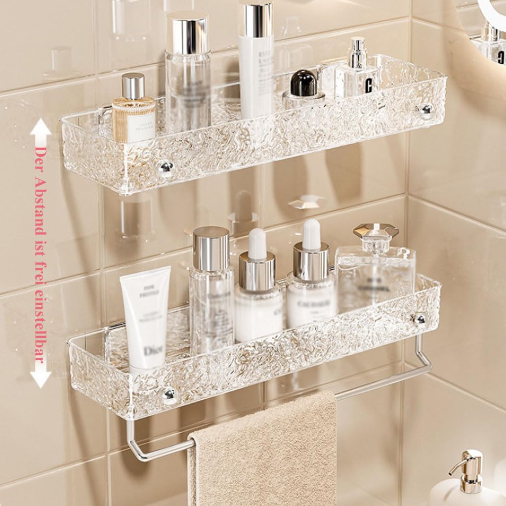 Duschablage Ohne Bohren Badezimmer Organizer, Eckregal Wandregal mit Handtuchständer, Transparente Aufbewahrung für Badezimmer, Toilette und Küche,A,30cm