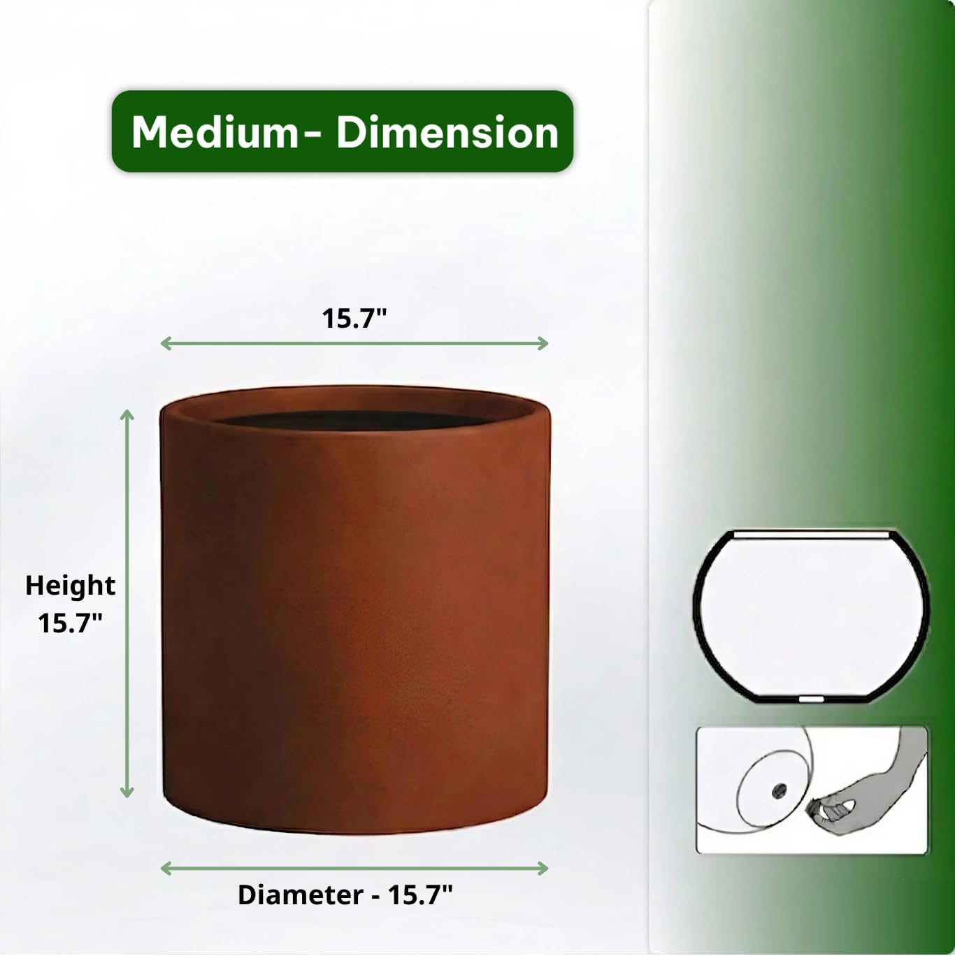 Wil & Vic 89s - 15.7" H x 15.7" Dia (15.7" Pot Opening) Mars Fiberglass Planter, Sphere Indoor and Outdoor Plant Pot with Drainage Hole, Lightweight, Durable Minimalist Home Decor, Rust
