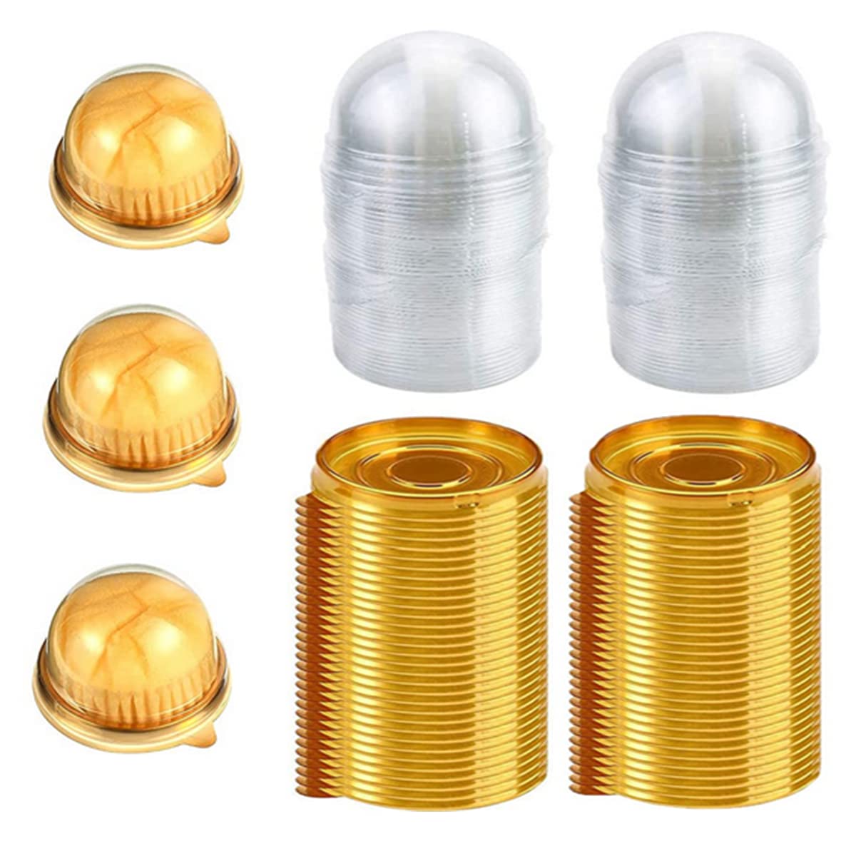 Yudong Clear,Yellow 2 Inch 50 Pack Clear Plastic Mini Cupcake Containers Individual Packaging Mini Cupcake Holder, Treat Boxes With Dome Lids For Muffin Mooncake Cake Macaron(Yellow)