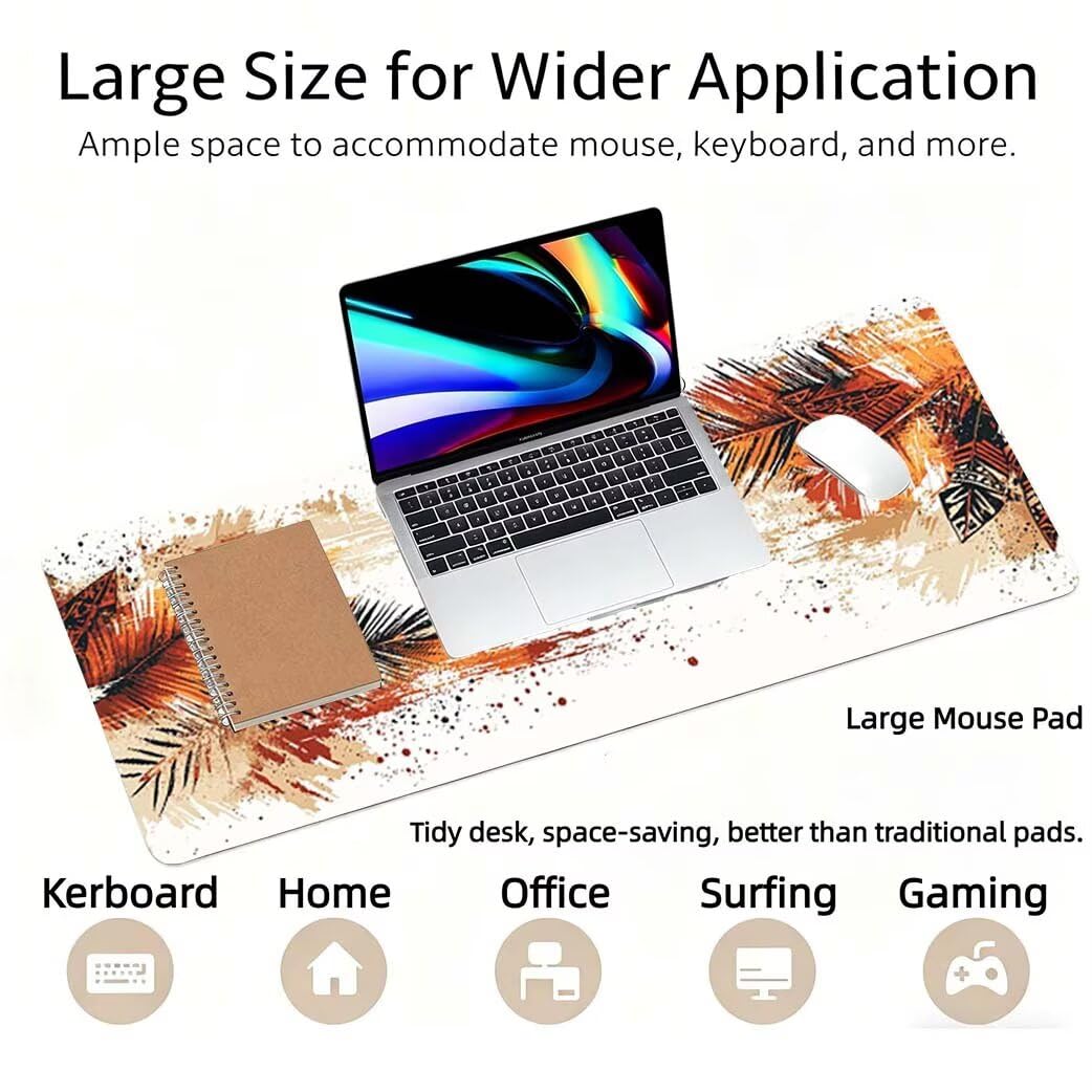 Lpfieonn Wellen Schreibtischunterlage XXL, Schwarz Schreibtischunterlagen Großes, Gaming Mousepad XXL mit ernähter Rand und Rutschfeste Gummibasis, Desk Mat für PC/Laptop/Mausa 120x60cm PF-2232