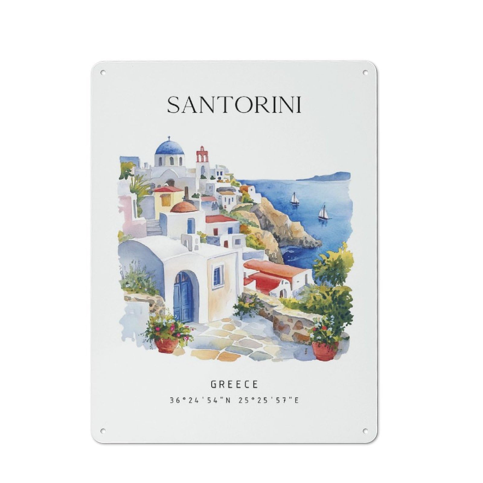 Junmoney Style-4 Vintage Tin Sign 40X30cm With Santorini Greece Travel(4) For Home Bar Wall, Metal Sign Decor For Home Bars And Entertaining Spaces