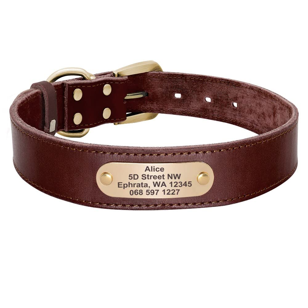 Collier réglable pour animal de compagnie en cuir marron personnalisé taille XL anti-perte