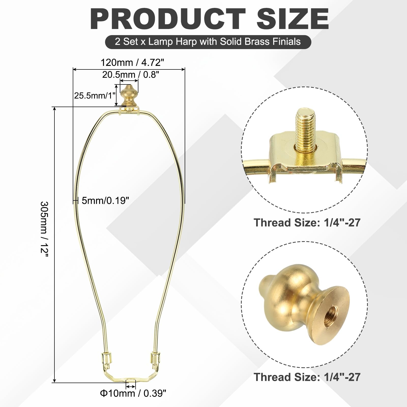 PATIKIL 12 Inch Lamp Harp Kit with 1 Inch Height Solid Brass Finial - Image 3