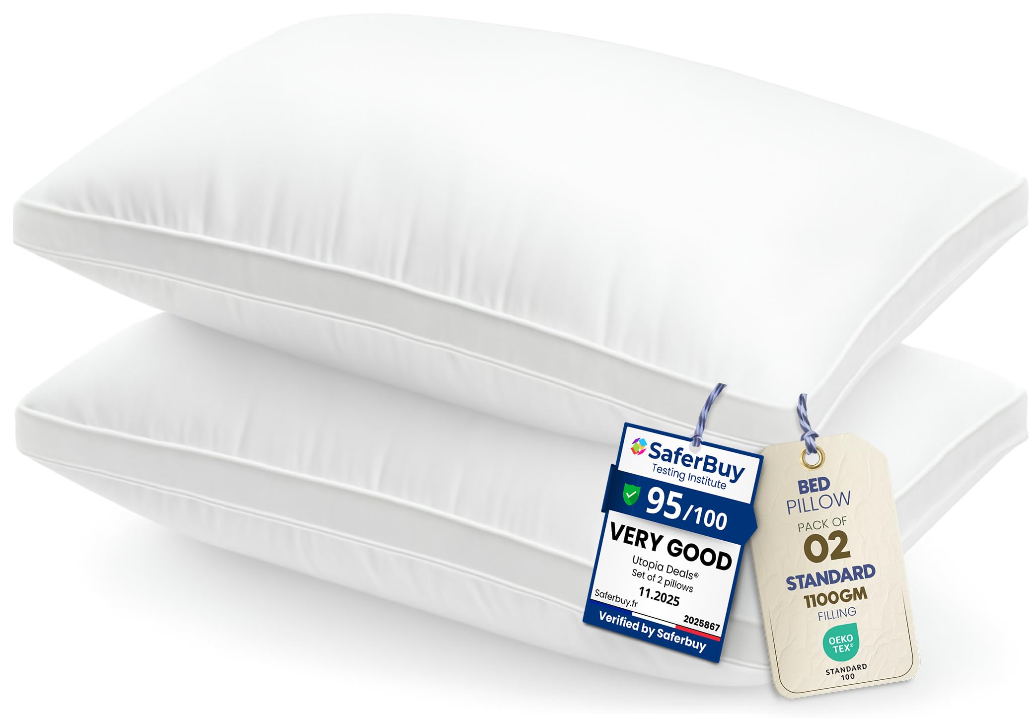 Utopia Bedding Pillows 2 Pack Standard Size, (Grey) Luxury Hotel Quality Pillows, Brushed Fabric, Bed Pillow for Back, Stomach or Side Sleepers - 20 x 30 inch / 50 x 75 cm — image 1