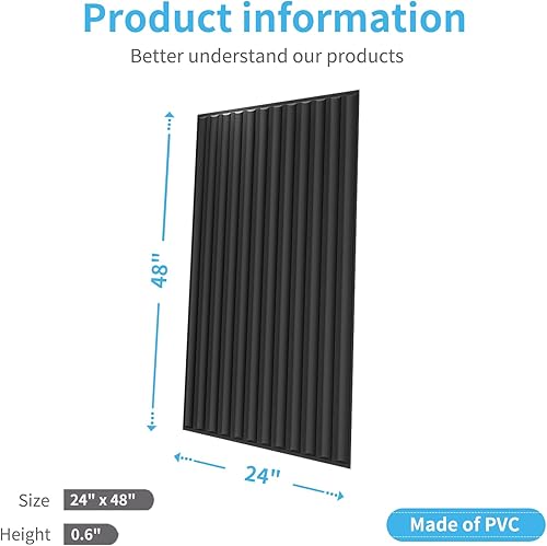 Miniatura 3 de Art3d Azulejos de techo caídos de 2 x 4 pies en negro, paneles de pared 3D de diseño semicilindro de 12 hojas para decoración de pared interior, 24