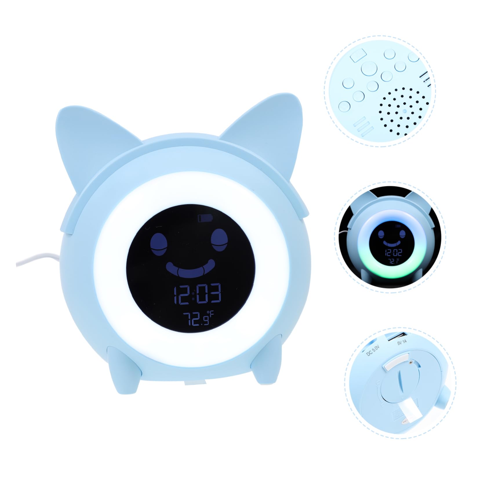 Kinderwecker mit Nachtlicht aus Kunststoff Blau Elektronischer Schlafwecker und Kleine Nachtlampe Modernes Design für Kinderzimmer und Schlafzimmer zu Hause