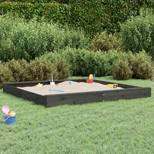 Homgoday Arenero con Asientos Cuadrado Madera Maciza de Pino Gris arenero niños Exterior arenero niños