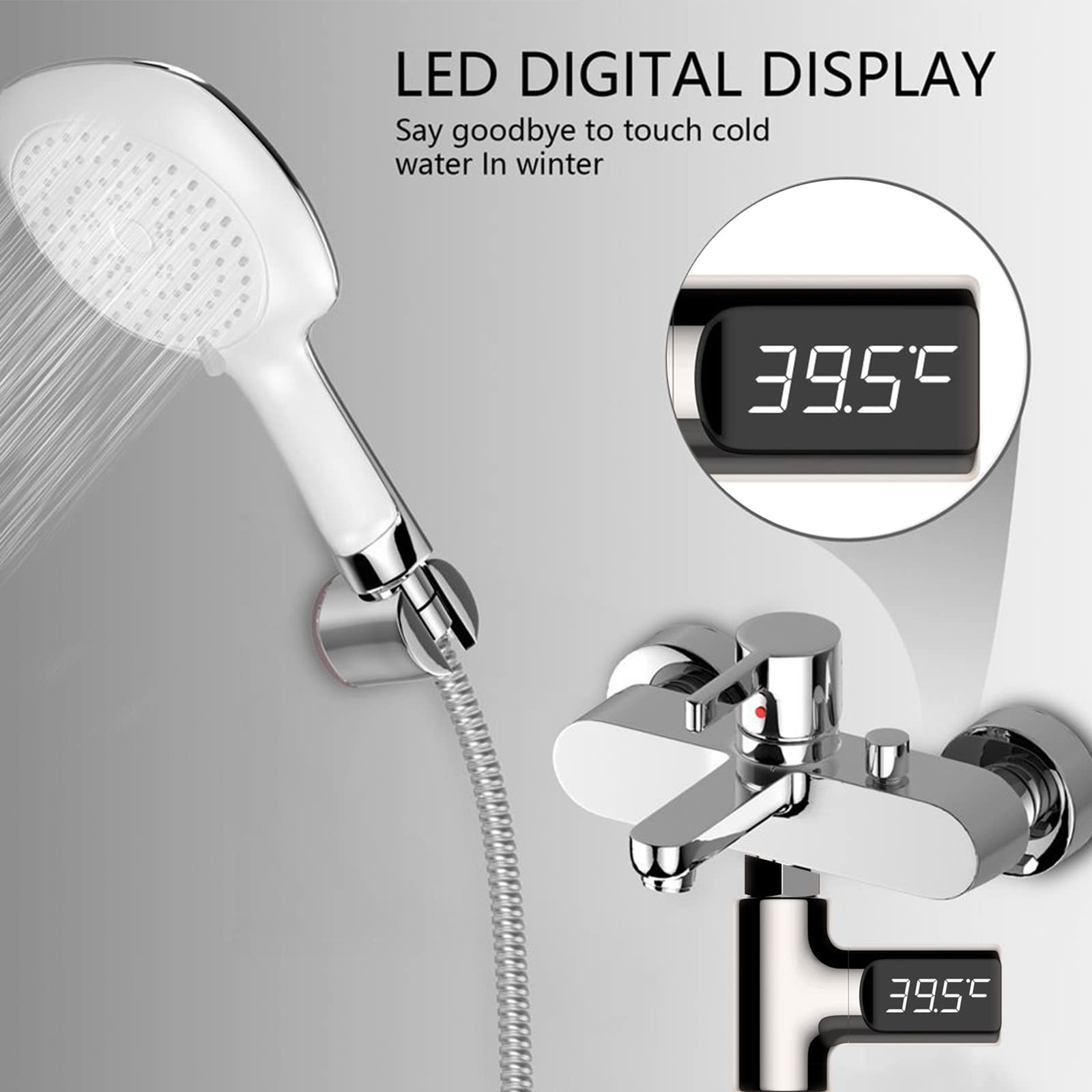 Chesoon Termometro da doccia a lettura istantanea con display digitale a LED 5-85℃ Luce alimentata ad acqua per bagnetto schermo rotante a 360° per casa bagno cucina