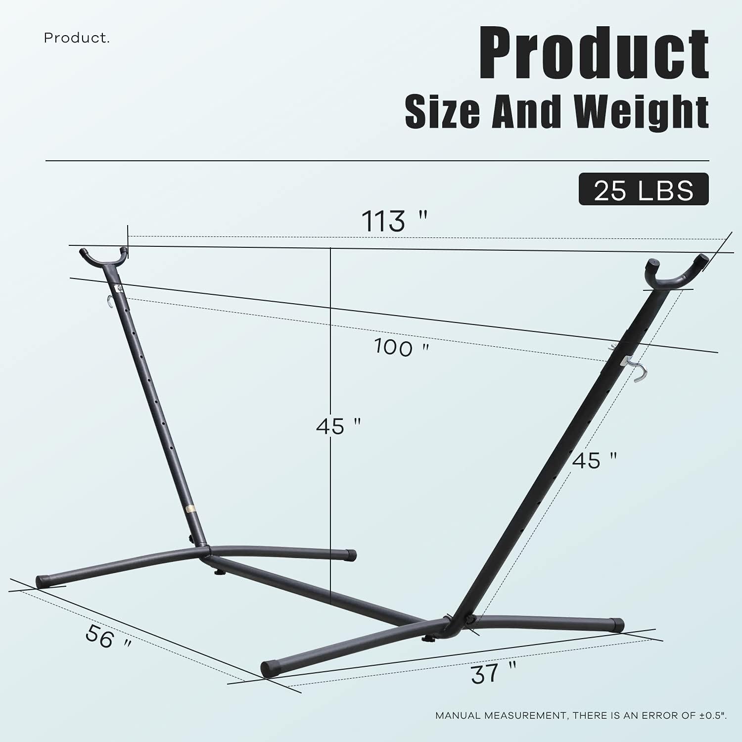 HCY, Hammock Stand, 2 Person Hammock Stand 550lbs Capacity Hanging Stand Weather Resistant Heavy Duty Steel Frame Swing Bed Porch with Portable Carrying Bag (Stand Only), 144In x 48In x 45In : Everything Else