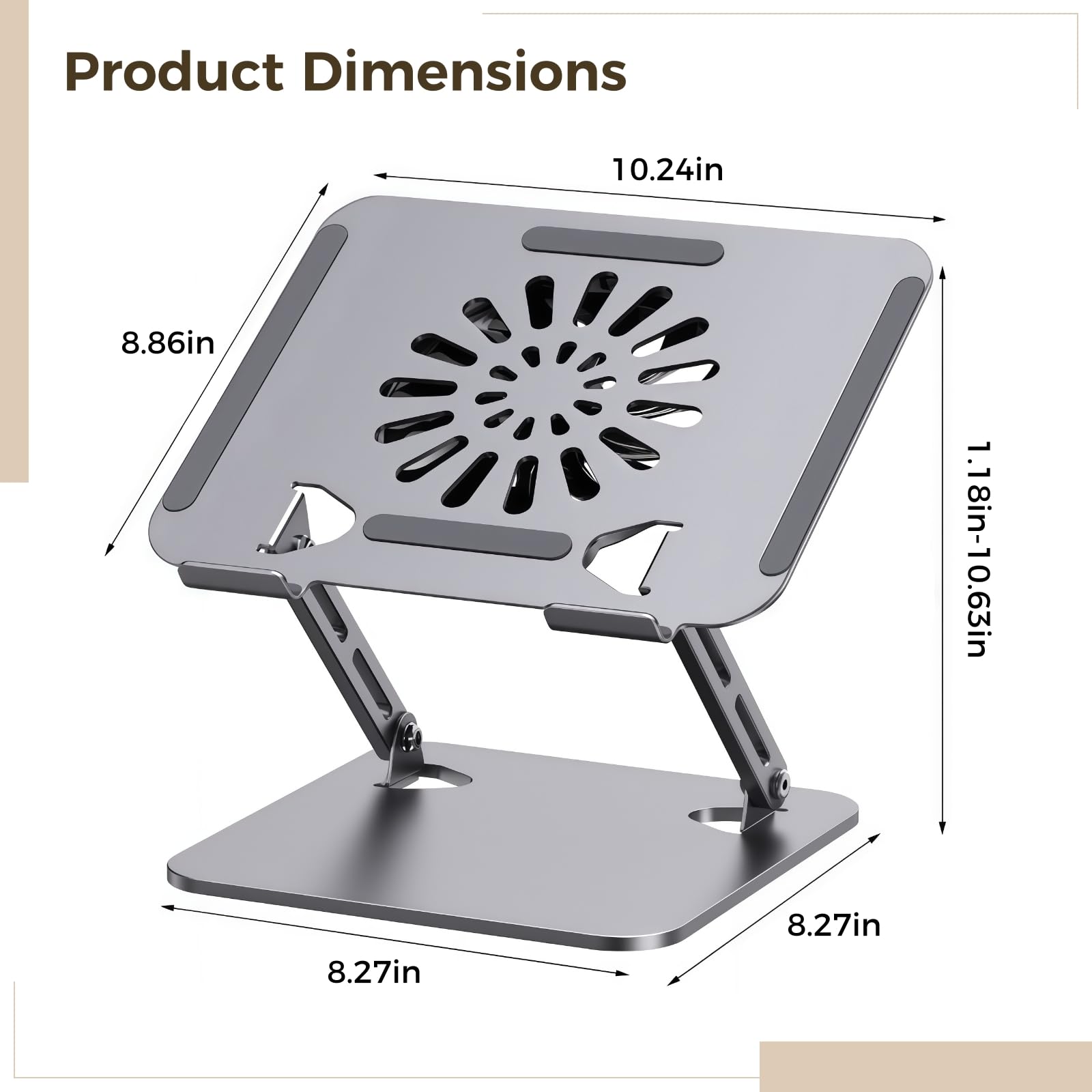Soporte de refrigeración para portátil con ventilador, elevador de escritorio ajustable para laptop y tableta, marco de acero al carbono con almohadilla de refrigeración USB, base