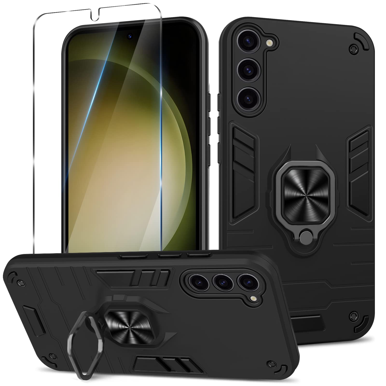 Funda para Samsung Galaxy A13 4G con Cristal Templado Protector Pantalla, Carcasa Antigolpes con Soporte anular metálico, Case Protectora de Grado Militar, Negro — view 49