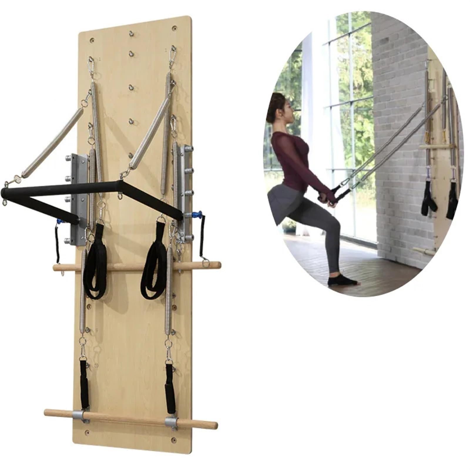 Accesorios para Pilates Reformer 8 Uds. Unidades de Tablero de Pared for Pilates, trampolín, Equipo de Pilates de Madera, Juego de Resorte de Acero con Alambre Musical for Yoga y meditación