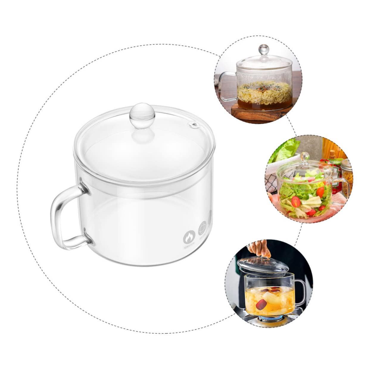Olla de Vidrio para Fideos Tapa y Asa, Gran Capacidad | Vidrio Plata, Calentamiento Seguro, Formato para Noodles y Comida de Ñiño