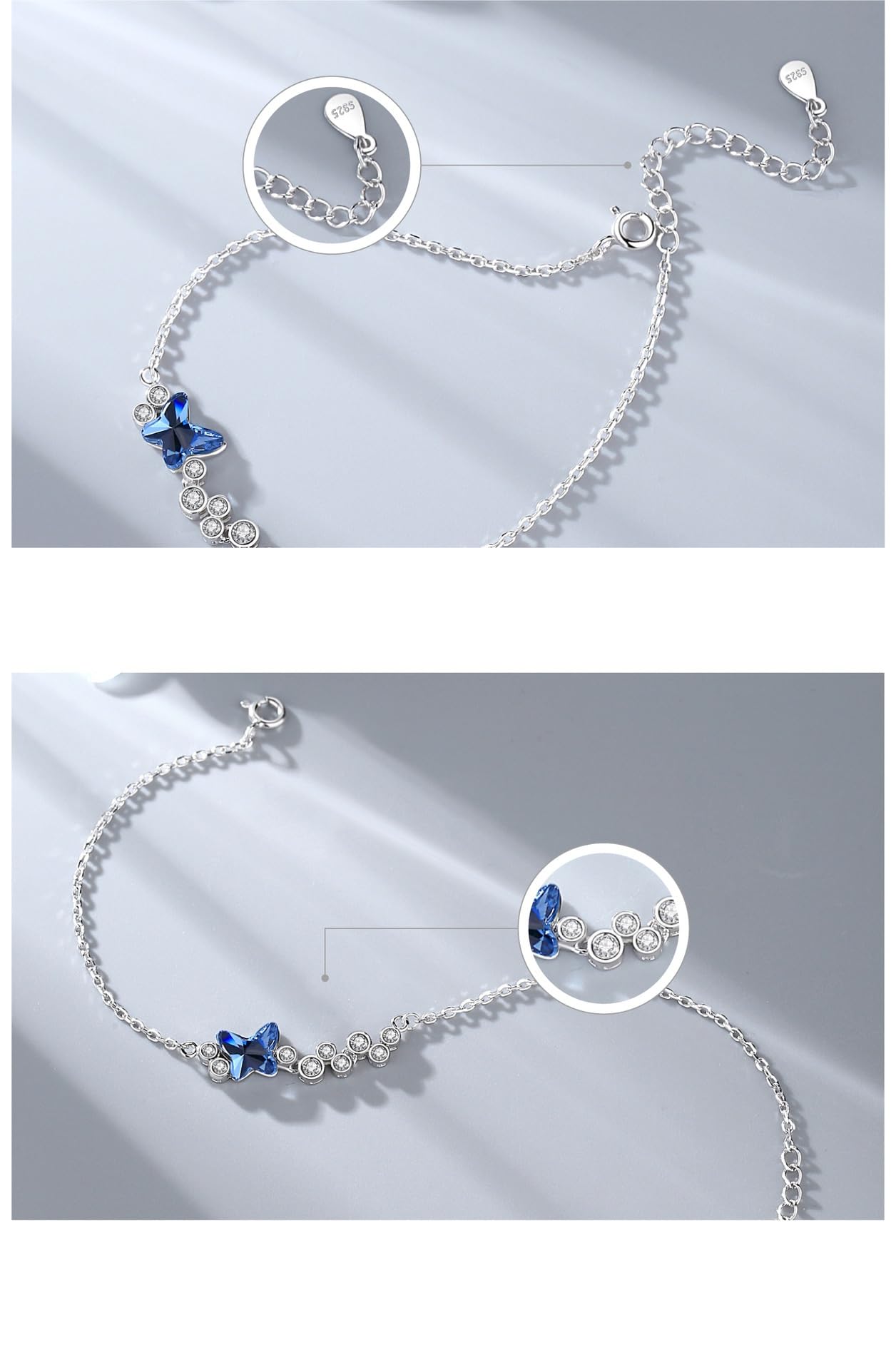 Pulseras Plata Mujer Pulsera De Mariposa De Plata Esterlina 925 Para Mujer Brazalete Con Dije De Mariposa De Cristal Azul Con Circonita Cúbica Brazaletes Ajustables Joyería Llamativa Re