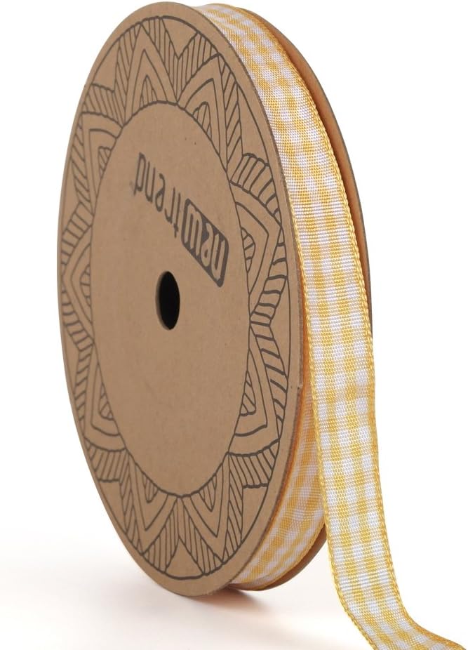 NewTrend Gingham Ribbon 25 Yard Each Roll 100% Polyester Woven Edge (3/8-Inch,Orange)