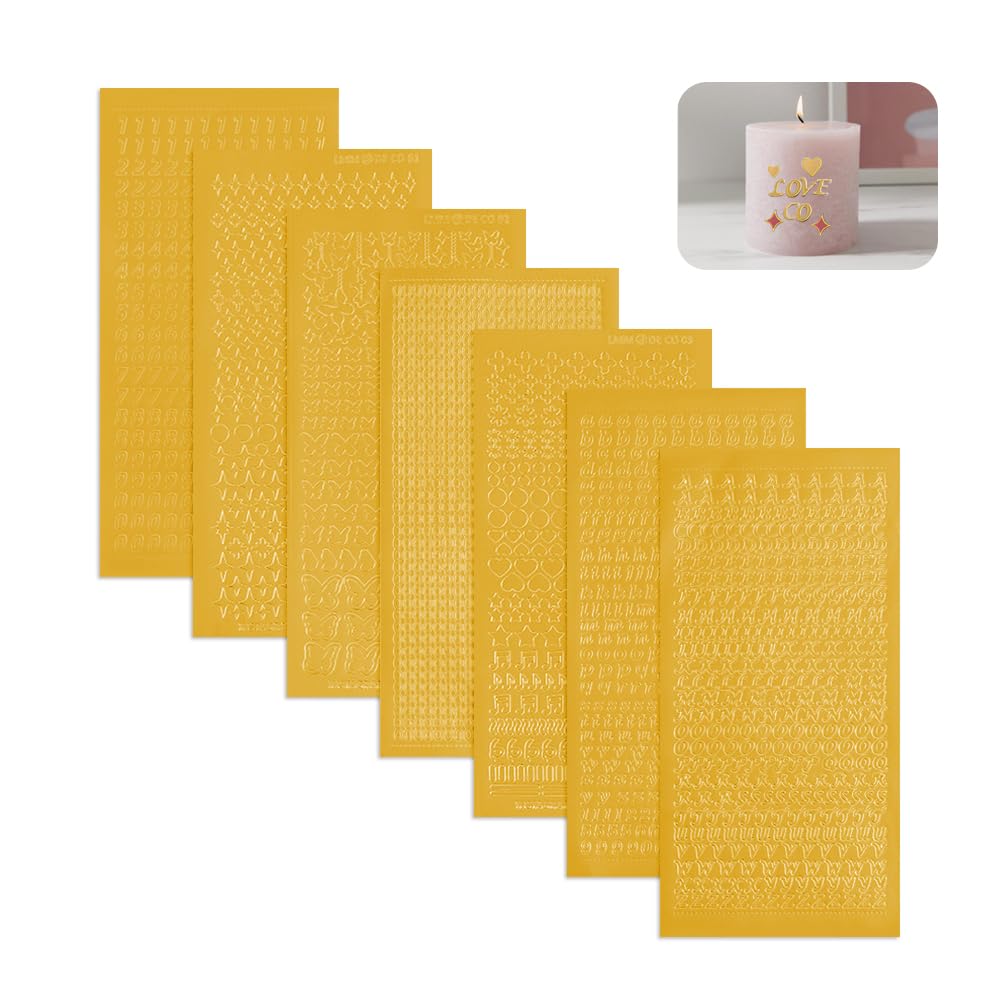 HIOQFR 7 Hojas Pegatinas Números y Letras Adhesivas Pegatinas de Letras Adhesivas Pequeñas Doradas Pegatinas de Letras Alfabeto 7 Estilos Pegatinas con Números Autoadhesivos Para áLbumes De Recortes