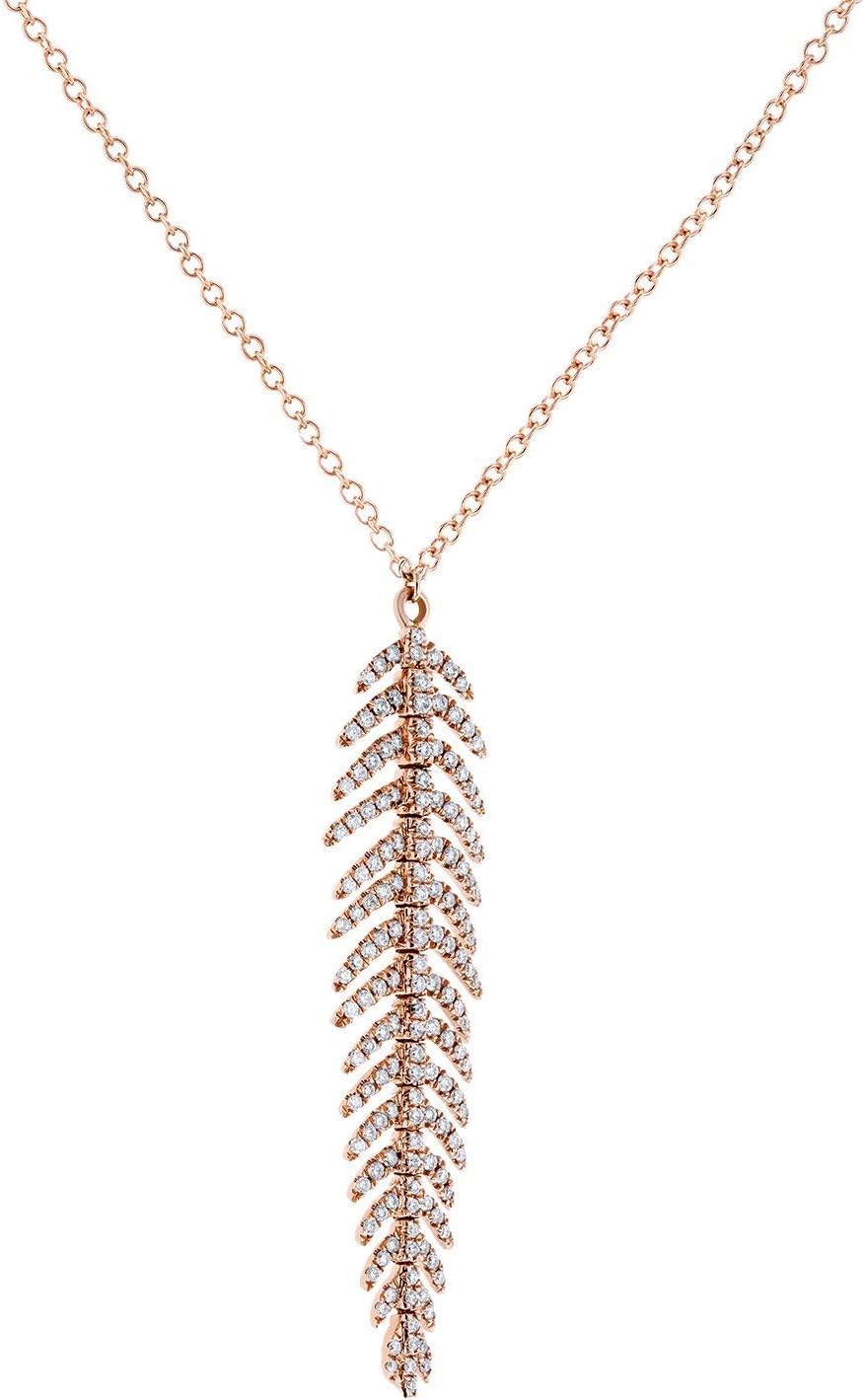 Kobelli Diamond Dangle Feather Necklace 2/5 CTW 14k Rose Gold