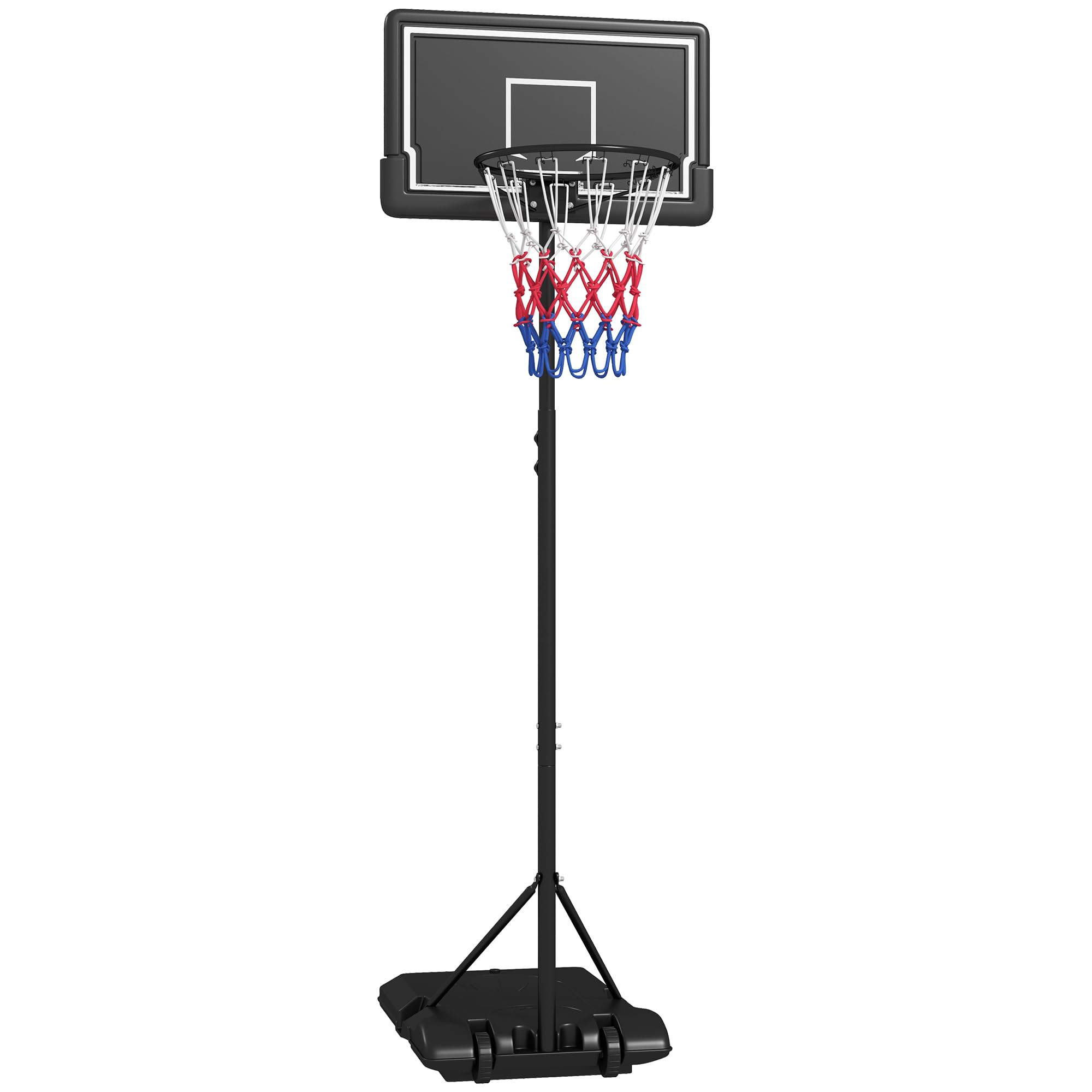 SPORTNOW Panier de Basket extérieur, Hauteur Ajustables 182-213/220-250 cm, Panier de Basket sur Pied à roulettes, avec Base de lestage, Cadre en Acier, Noir
