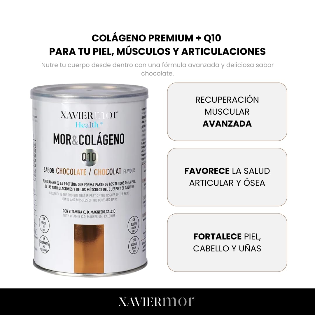 Colágeno + Q10 Chocolate 300 g – Suplemento con Colágeno Hidrolizado, Coenzima Q10, Magnesio, Calcio, Vitaminas C & D – Apoyo para Piel, Articulaciones y Energía Celular