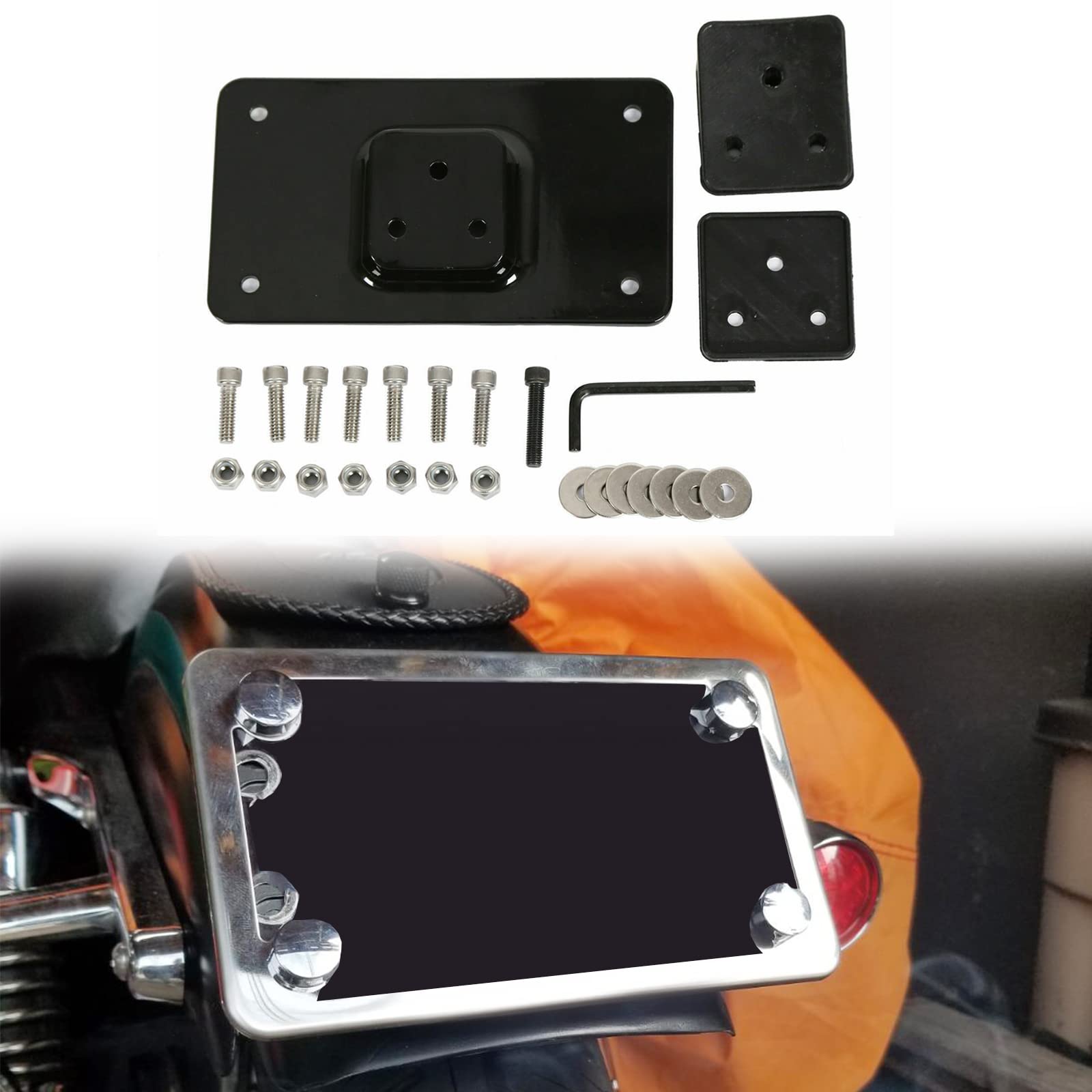 Buy KUAFU 3Hole Laydown License Plate Bracket Kit Compatible with 1973