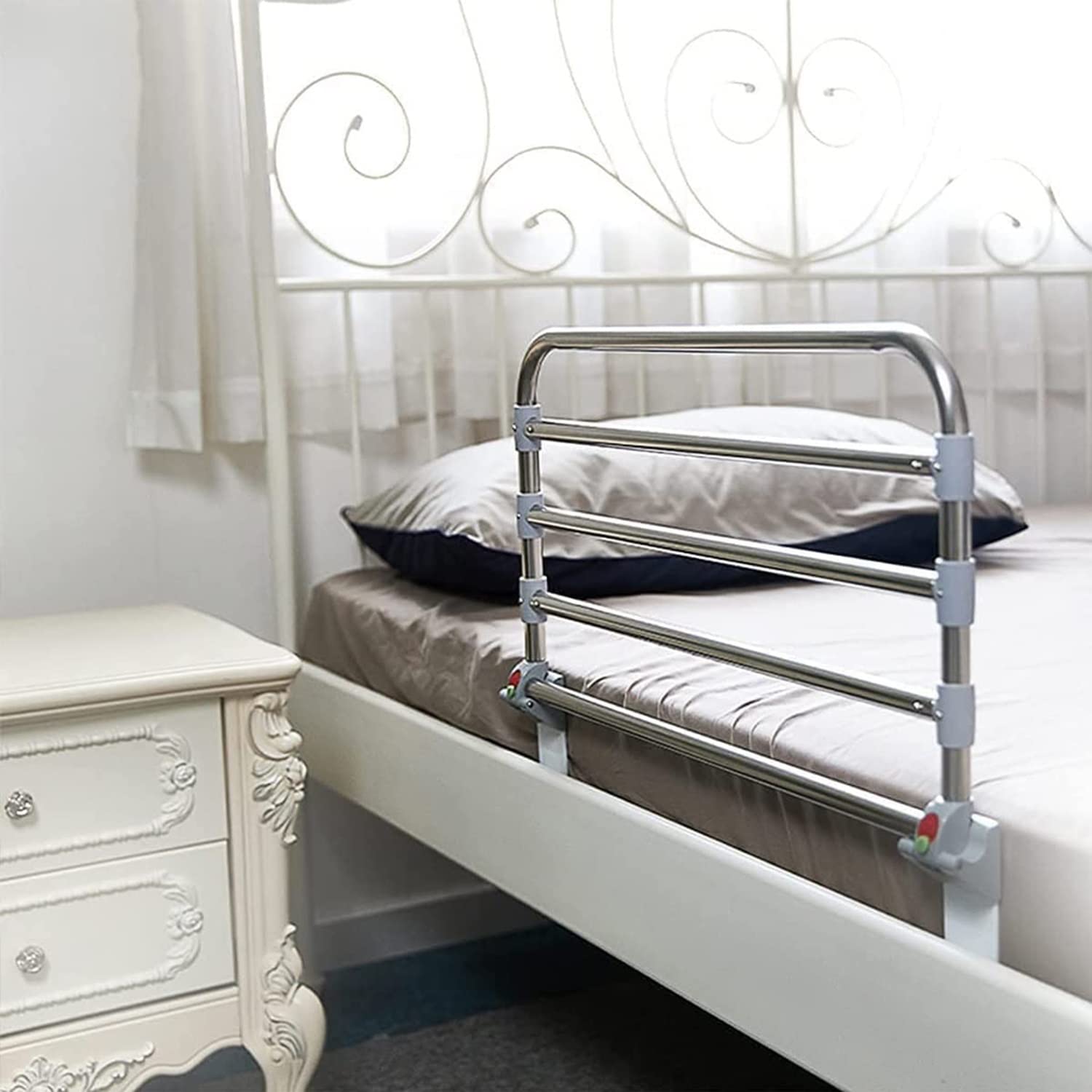 Sponda Letto di Sicurezza, Barra di Protezione anticaduta Pieghevole sul Comodino per Anziani Dispositivo di Assistenza in Piedi per Anziani, Adulti, Incinta, Handicap (60 cm)