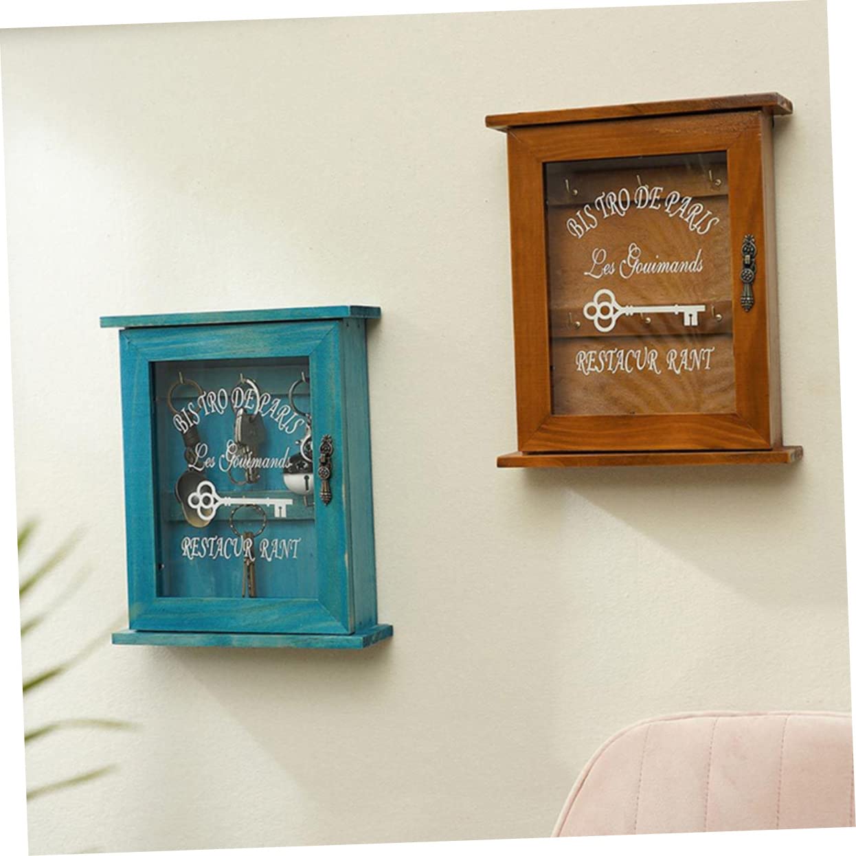 EXCEART 1 Caja Caja de Almacenamiento de Llaves Ganchos para gabinetes de Cocina Llavero rústico para Pared decoración compartimientos de almacenaje Adorno de la Puerta de Entrada Familiar
