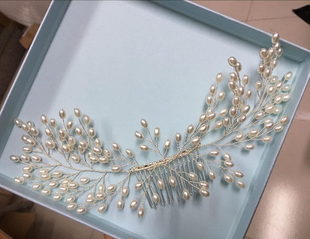 Braut Haarkamm Haarkämme Zubehör, Brautperlen Haarkamm (Silber), Seitenkamm Kleid Zubehör Kopfschmuck, Künstlicher Abschlussball Strand Haarschmuck für Frauen und Mädchen