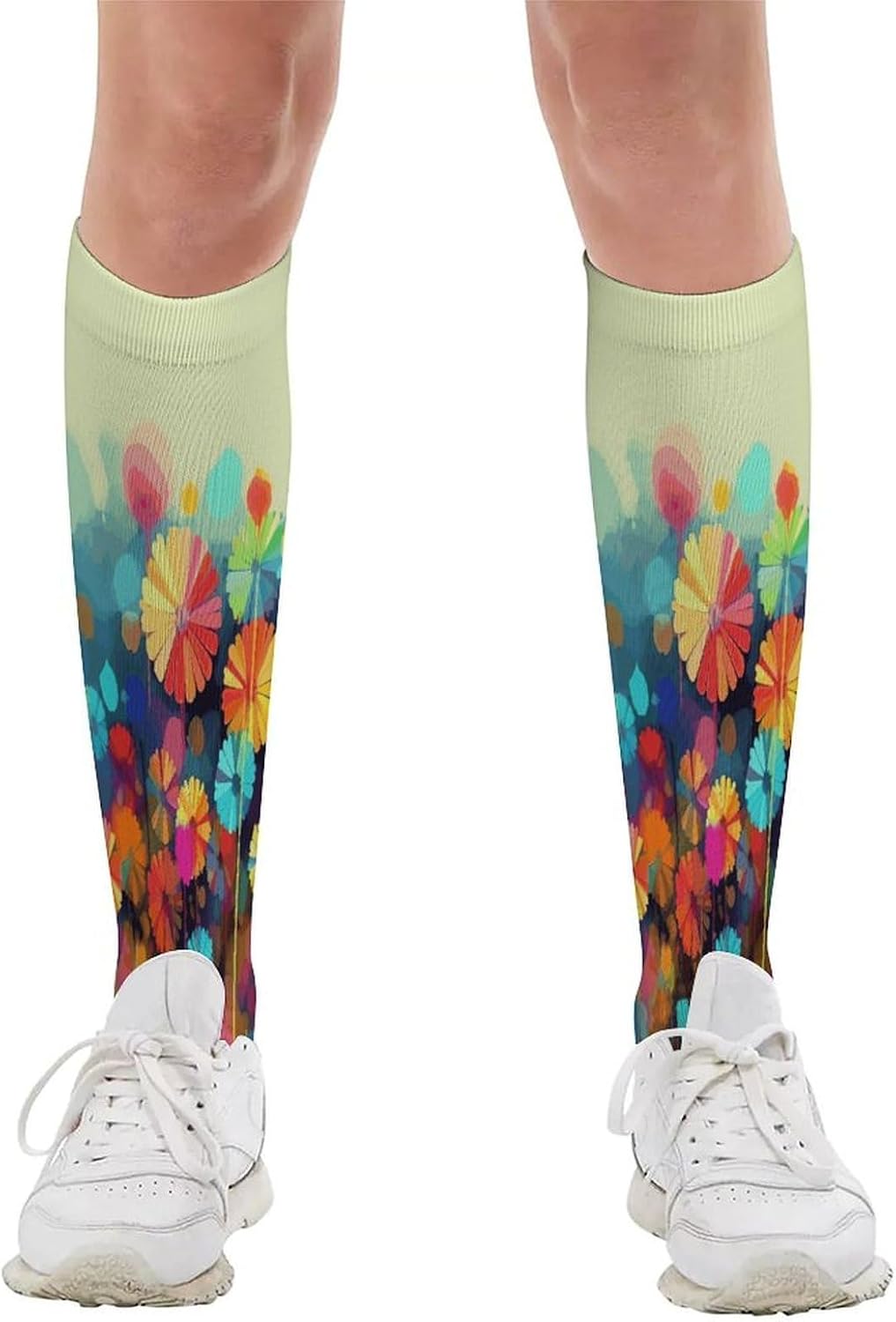 Abstract Style Colorful Flowers Crew Socks Calf Socks Athletic Crew Sock