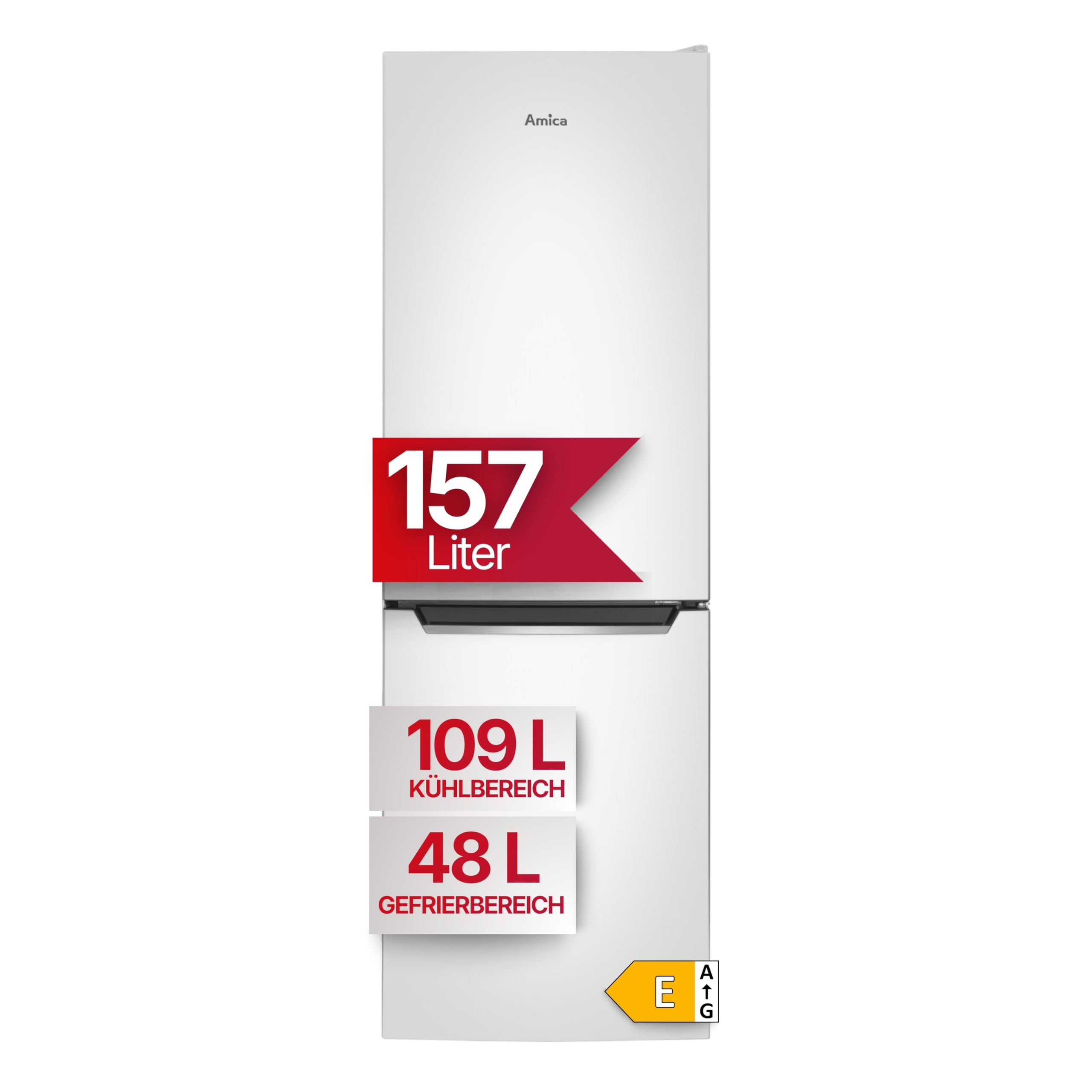 Amica Kühl‑Gefrierkombination freistehend 157 l FrostControl Superkühl und Supergefrierfunktion Sicherheitsglas LED‑Beleuchtung 144 x 47,4 x 49,5 cm – Kuehlschrank Freistehend Weiß